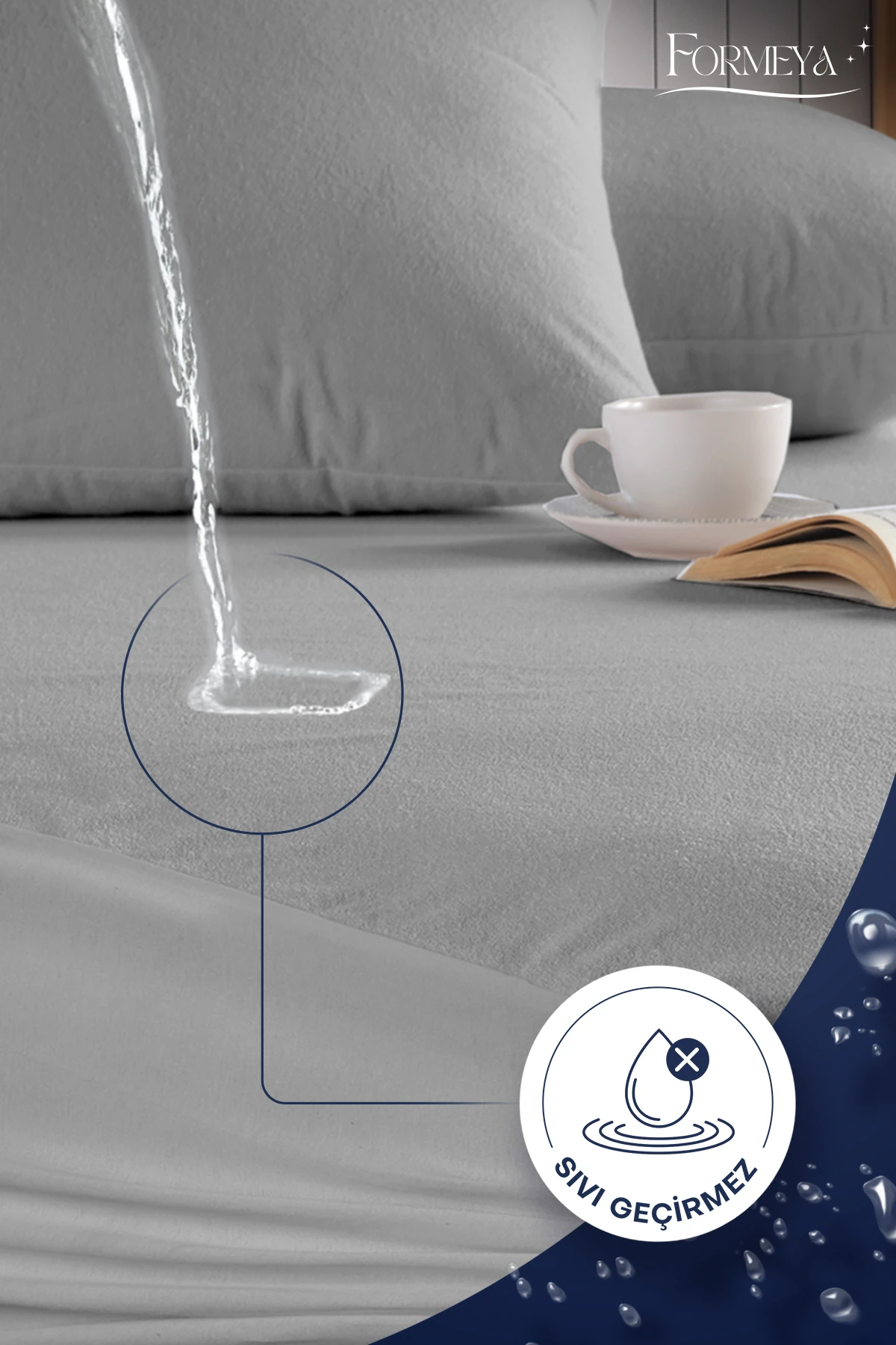 Mikro Fitted Full Kenar Sıvı Geçirmez Yatak Koruyucu Alez (15 Ebat) - Gri