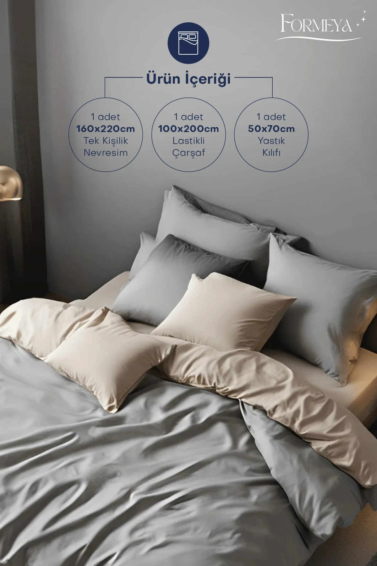 Lastikli Çarşaflı Nevresim Takımı Tek Kişilik (1 Adet Yastık Kılıflı)