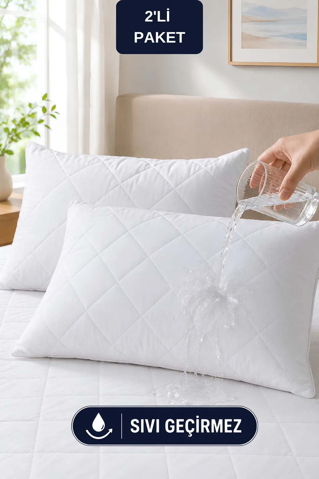 2'li Mikrofiber Kapitone Sıvı Geçirmez Yastık Alezi