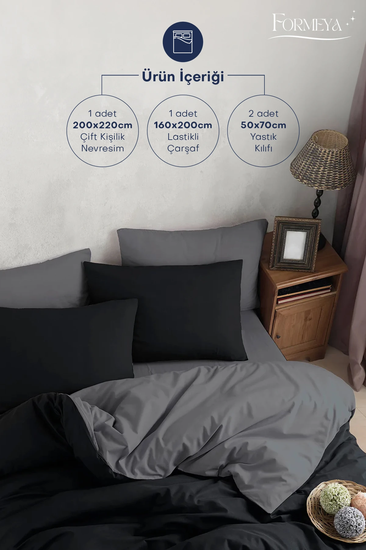 Lastikli Çarşaflı Nevresim Takımı Çift Kişilik (2 Adet Yastık Kılıflı)