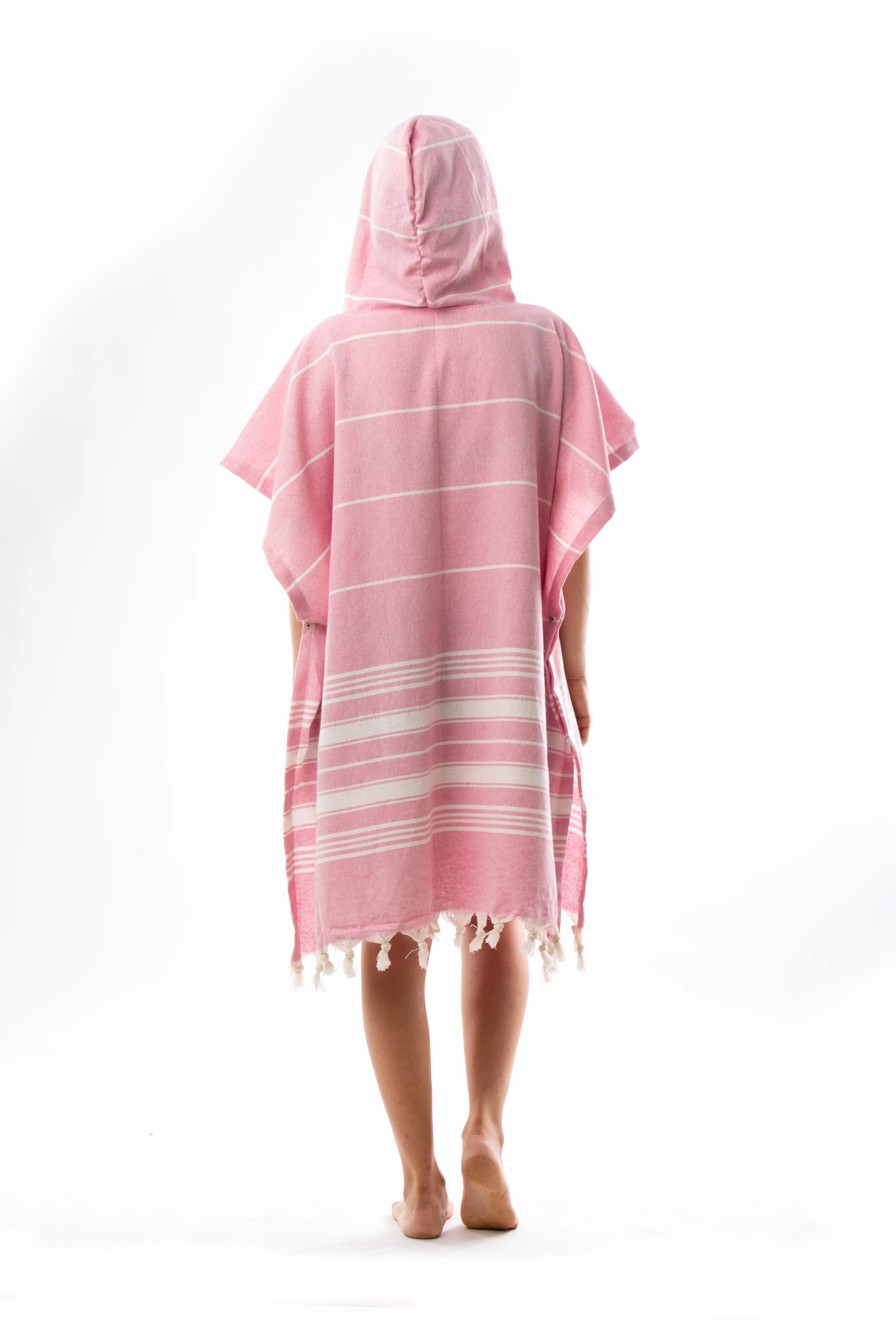 Pamuklu Yetişkin Peştamal Panço Bornoz Plaj Havlusu Pembe