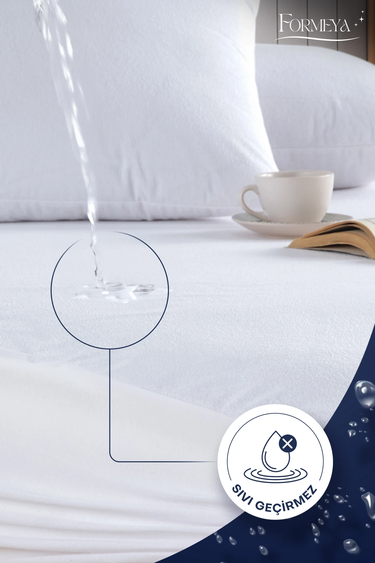 Mikro Fitted Full Kenar Sıvı Geçirmez Yatak Koruyucu Alez (15 Ebat) - Beyaz