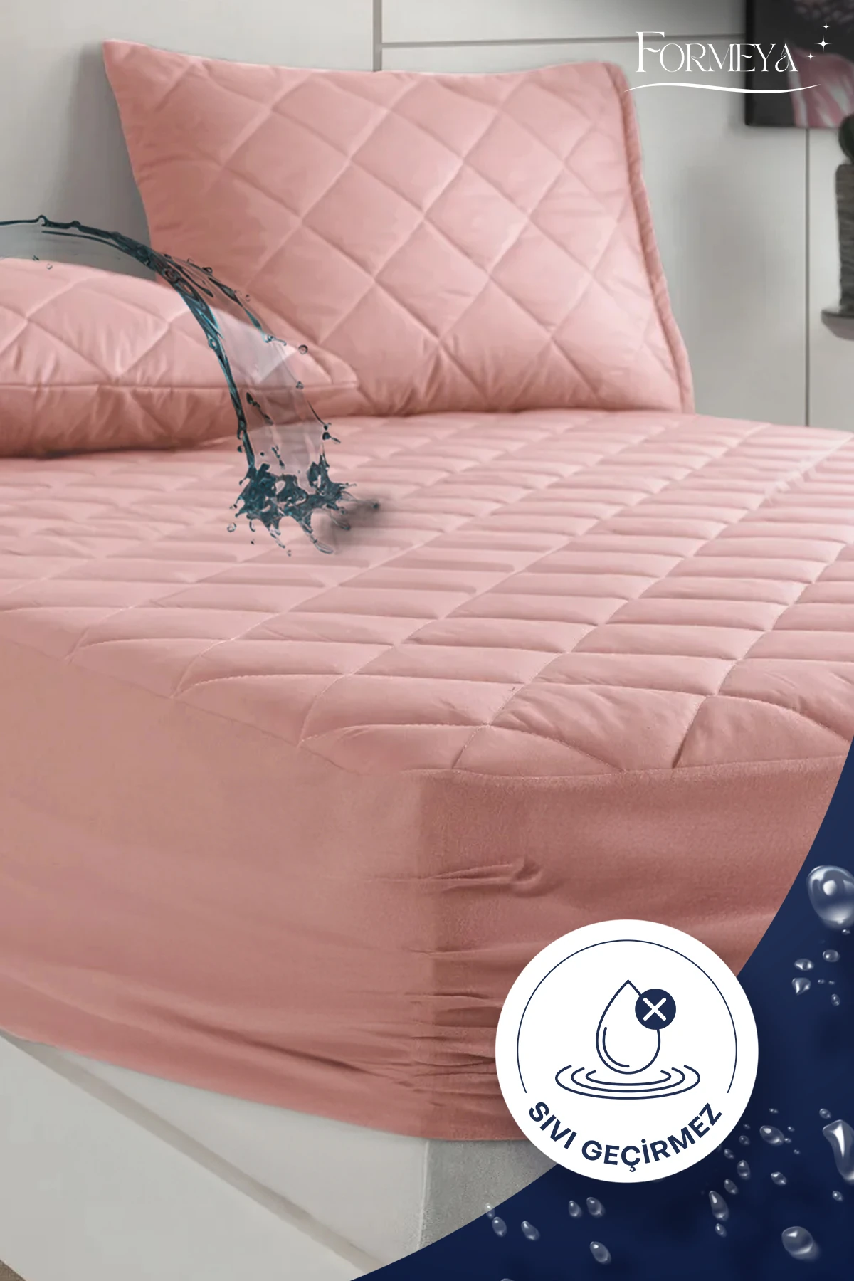 Alez Pudra %100 Pamuk Kapitone Sıvı Geçirmez Alez Fitted Çarşaf (15 Ebat)