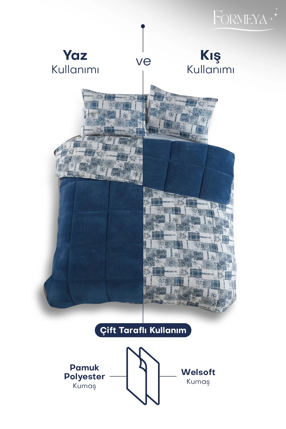 Çift Kişilik Lüx Wellsoft Yorgan Çift Taraflı Yastık Kılıflı 195x215 cm Yorgan + Yastık Kılıfı Set
