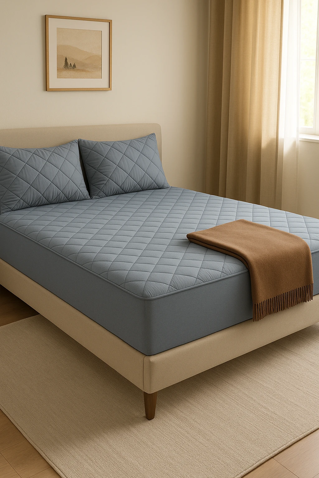 %100 Pamuk Kapitone Fitted Yatak Koruyucu Alez Çarşaf (15 Ebat) - Gri