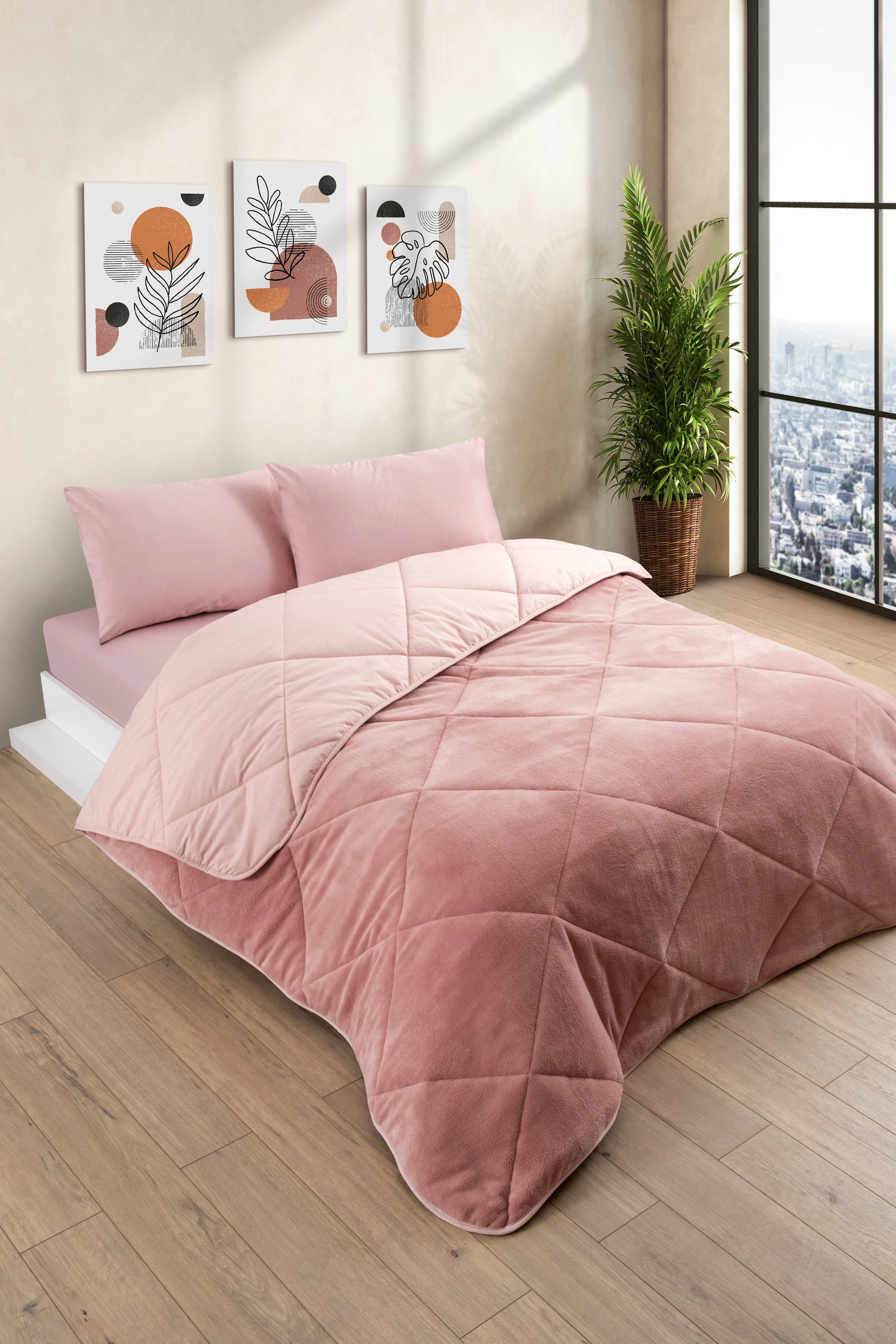 Çift Kişilik Lüx Pudra Wellsoft Yorgan Çift Taraflı 195x215 cm