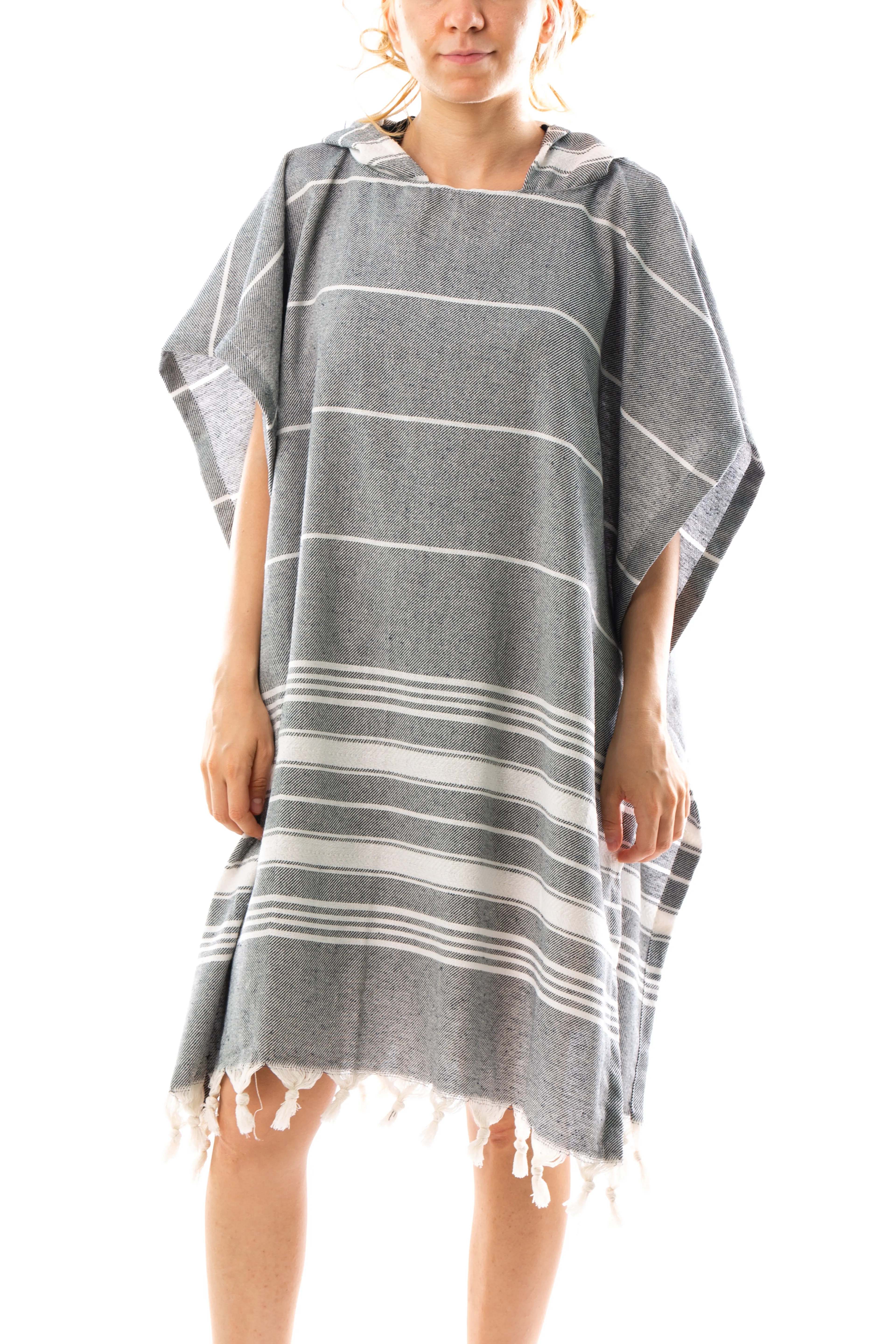 Pamuklu Yetişkin Peştamal Panço Bornoz Plaj Havlusu Gri