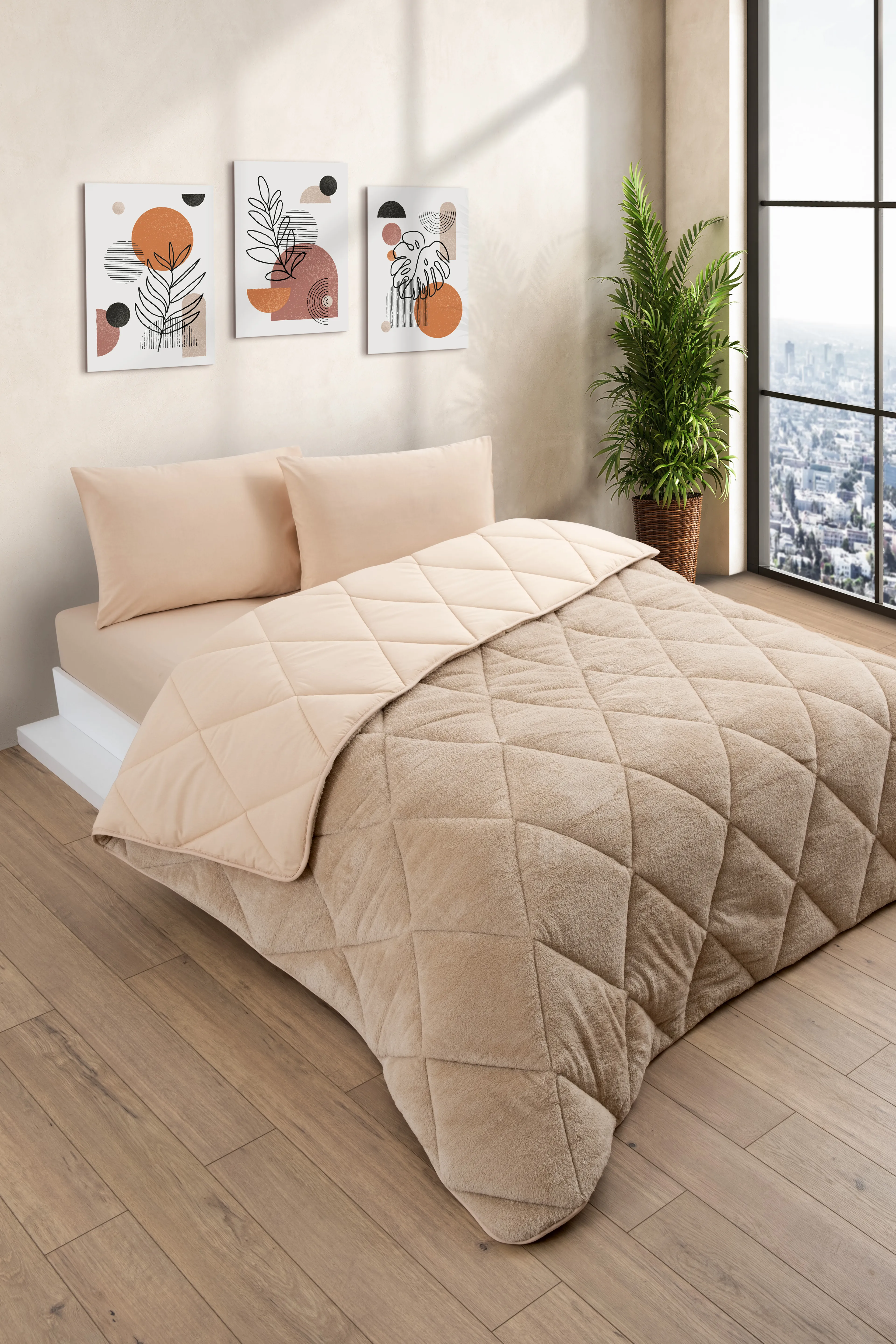 Tek Kişilik Lüx Kahverengi Wellsoft Yorgan Çift Taraflı 155x215 cm