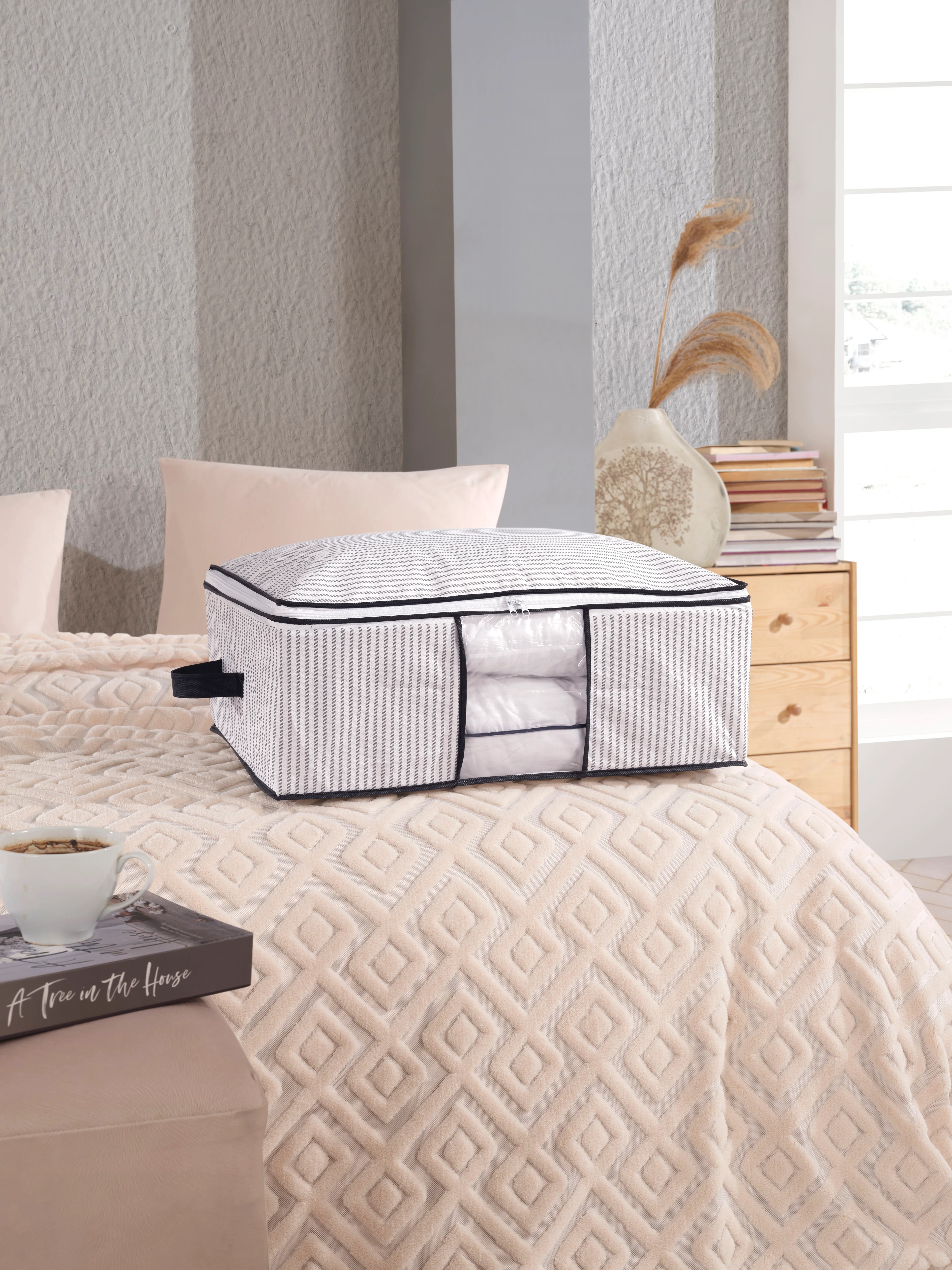 Baza ve Yatak Altı Uyumlu 4 Adet Lüks Pencereli Dolap Düzenleyici Hurç Baza Altı Hurç 64x45x22 cm