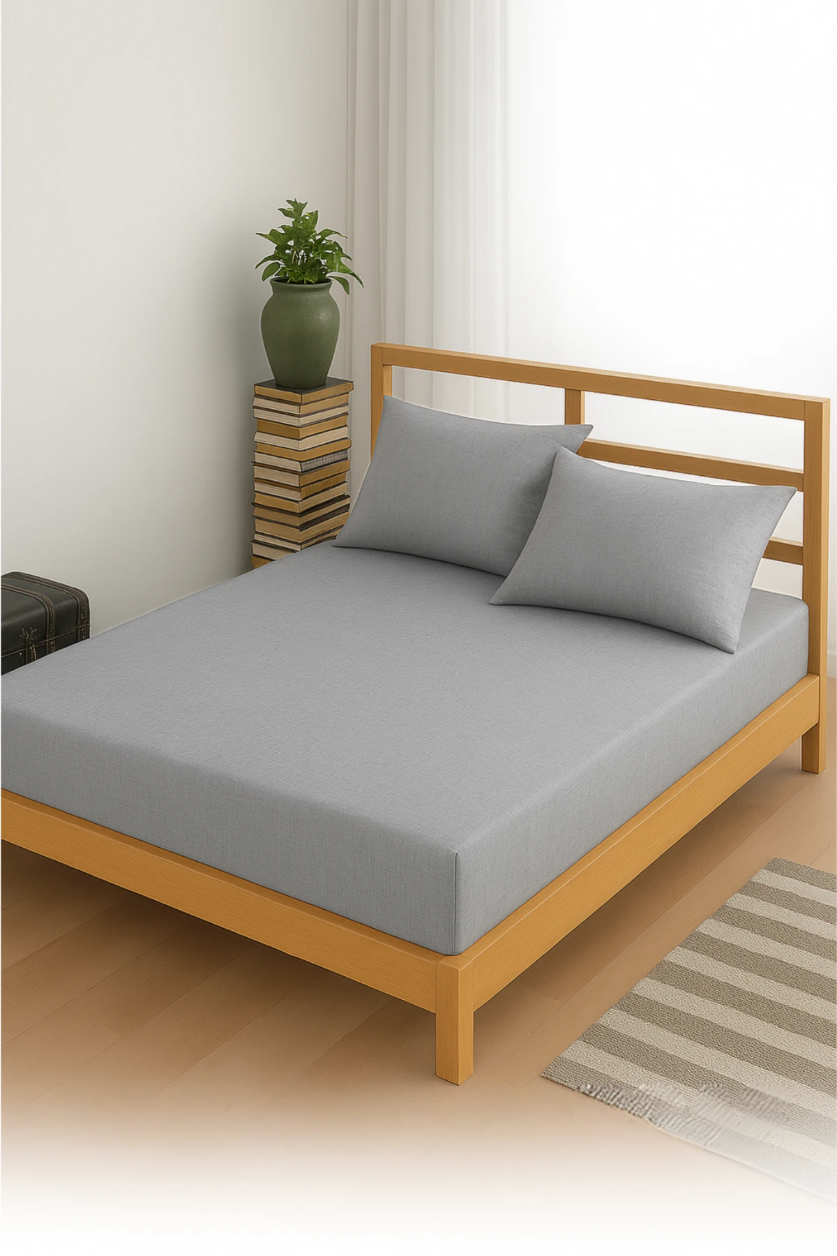 Adelya Gri Lastikli Çarşaf Takımı Tek Kişilik Ve Çift Kişilik (YASTIK KILIFLI)