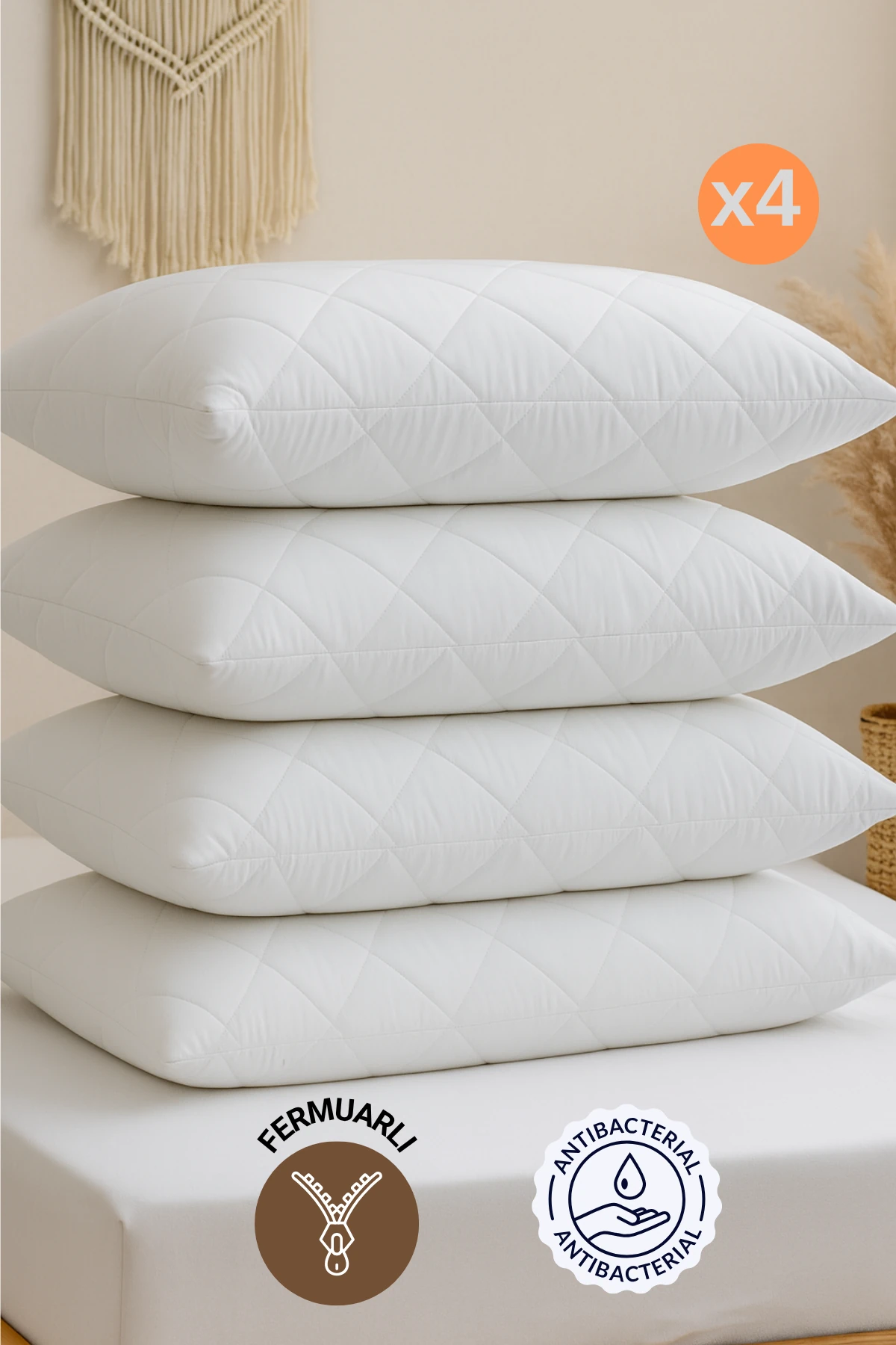 Mikrofiber Kapitone Yastık Koruyucu Alez 50 x 70 cm 4 Adet