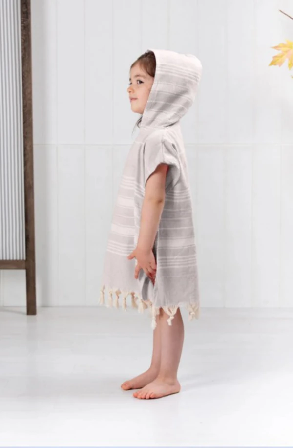 Çocuk Bornoz Panço %100 Pamuk Plaj Havlusu Peştamal Kahverengi