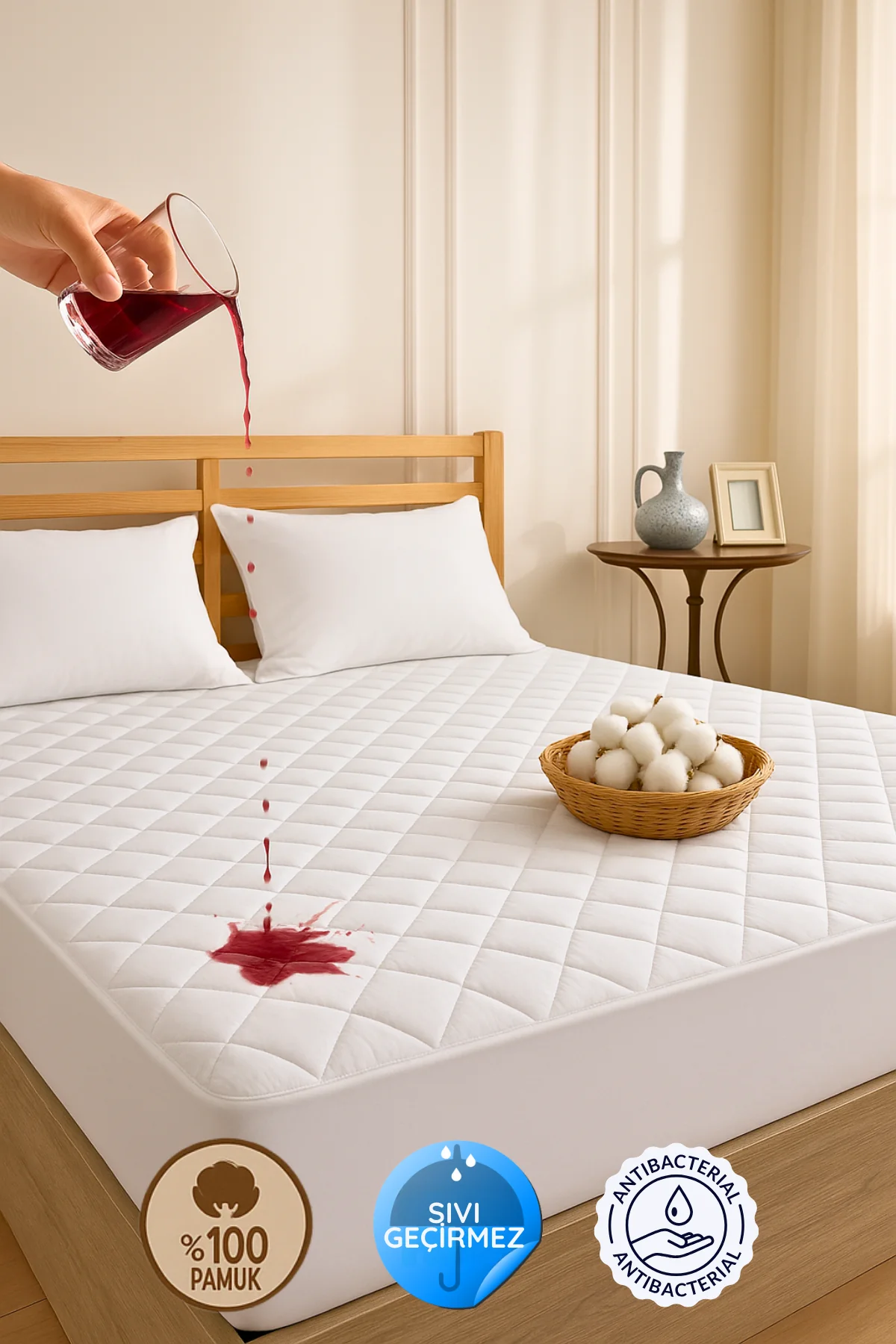 Kapitone Fitted Full Kenar Su Sıvı Geçirmez %100 Pamuk Yatak Koruyucu Alez Tek Çift Battal (15 Ebat)