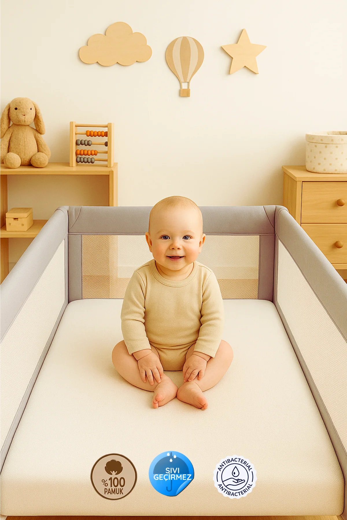 %100 Pamuk Sıvı Geçirmez Bebek ve Çocuk Alezi, Park Yatak ve Beşik Yatağa Uygun Alez