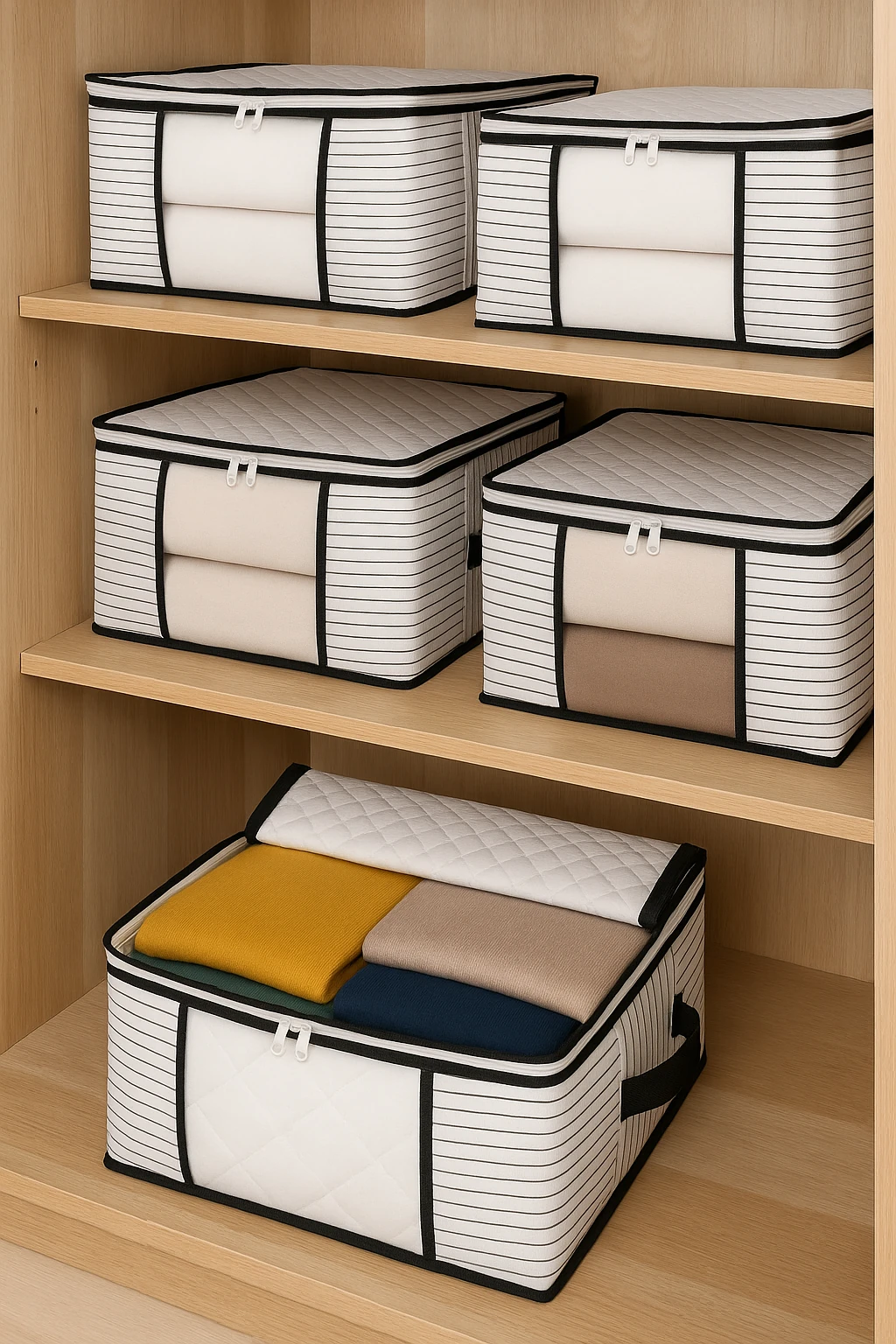 Orta Boy Lüks Pencereli Kazak-Pike-Battaniye Hurcu Dolap Düzenleyici Hurç 40 x 30 x 30 cm - 4 Adet