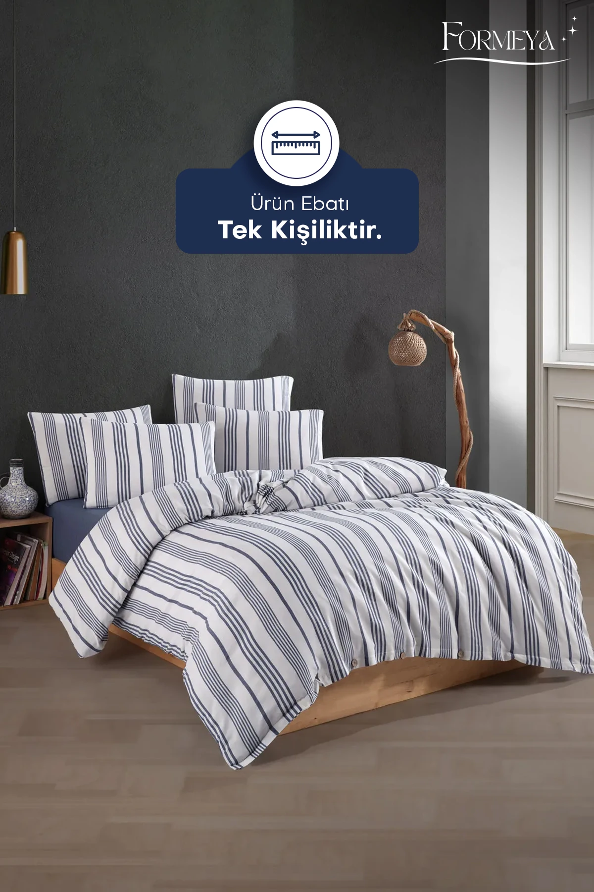 Düğmeli Lastikli Çarşaflı Pamuklu İpliği Boyalı Tek Kişilik Nevresim Takımı (1 Adet Yastık Kılıflı)