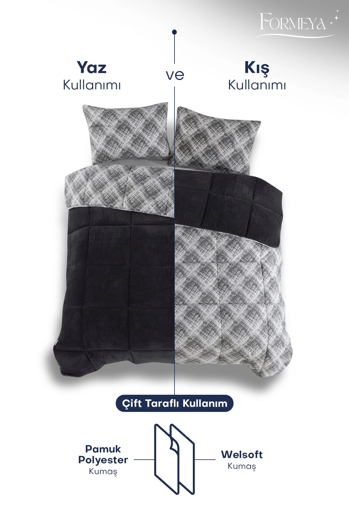 Çift Kişilik Lüx Wellsoft Yorgan Çift Taraflı Yastık Kılıflı 195x215 cm Yorgan + Yastık Kılıfı Set