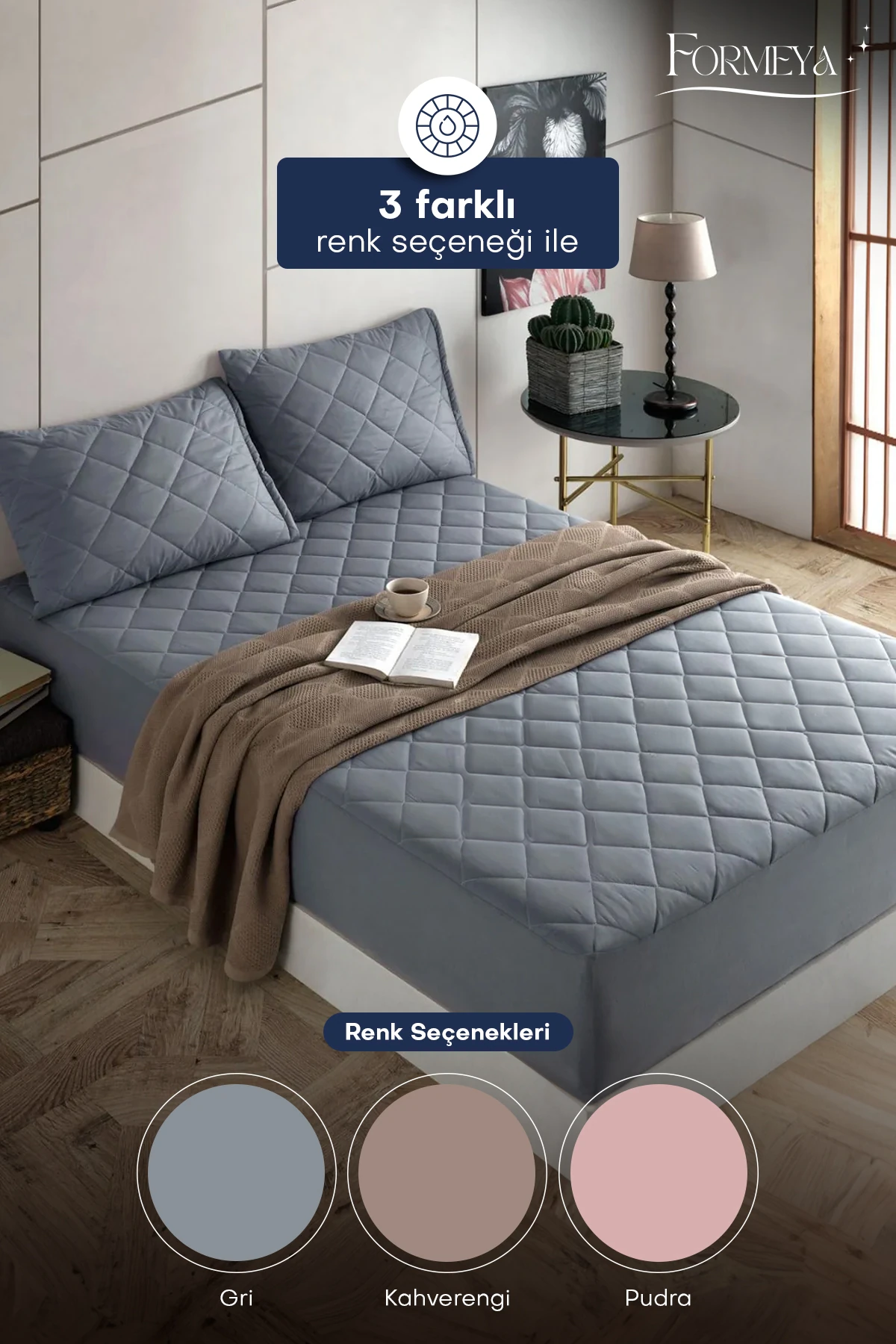 Pamukkale Gri Kapitone Sıvı Geçirmez Yatak Koruyucu Fitted Alez (15 Ebat)