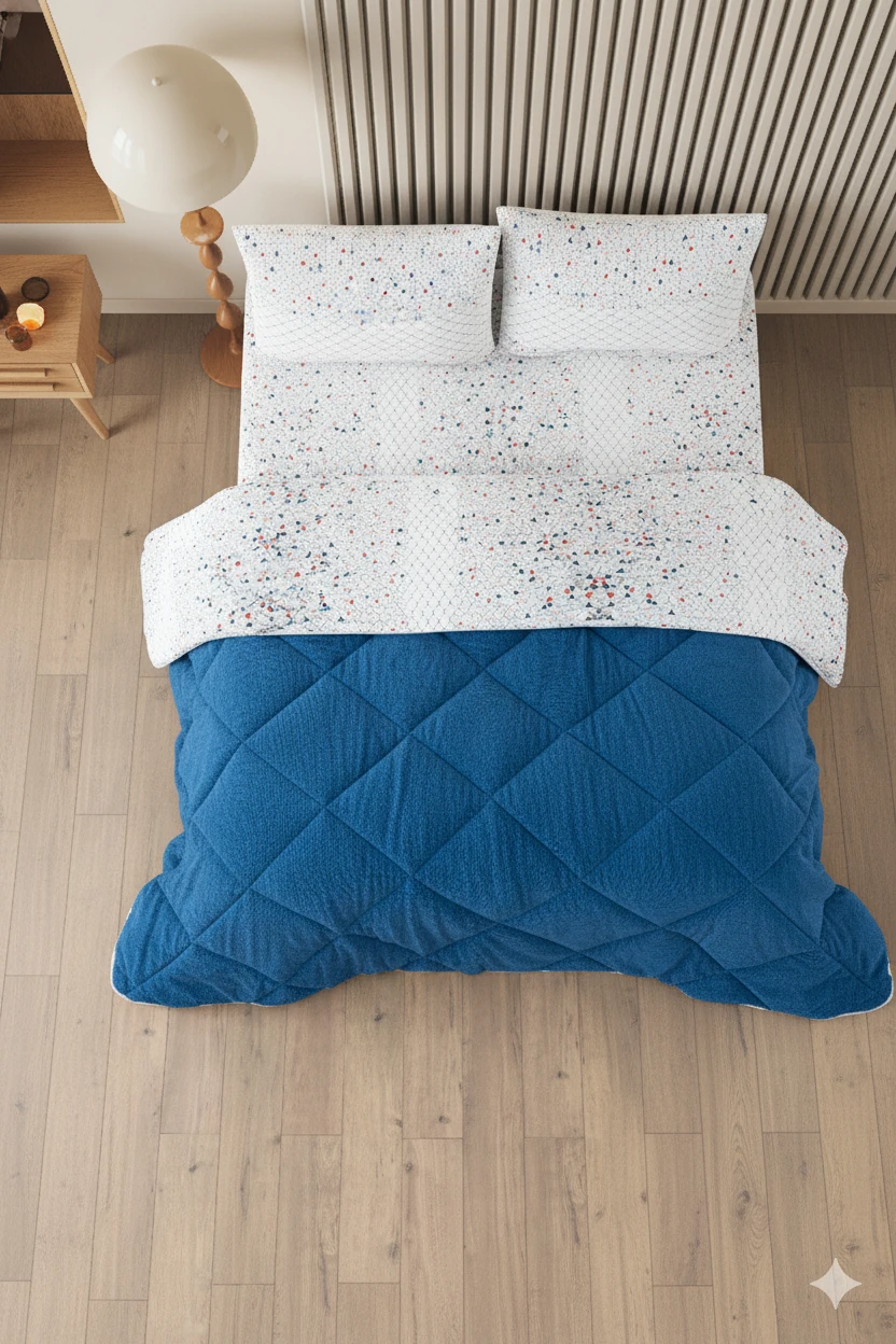 Evoria Battal Boy Lüx Wellsoft Yorgan Çift Taraflı - 2 Adet Yastık Kılıflı Yorgan Seti 215x235 cm - Mavi