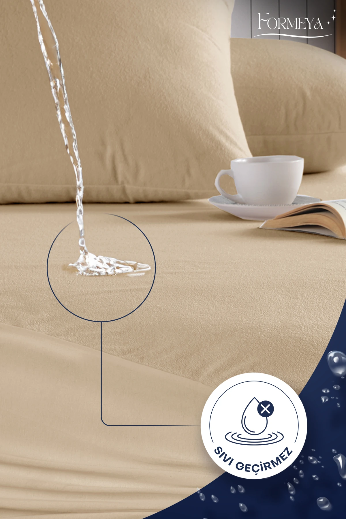 Mikro Fitted Full Kenar Sıvı Geçirmez Yatak Koruyucu Alez (15 Ebat) - Kahverengi