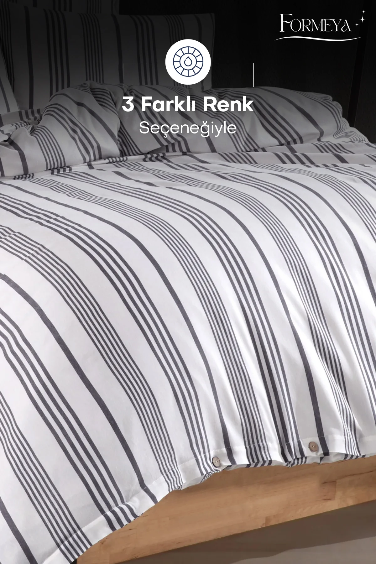 Düğmeli Lastikli Çarşaflı Pamuklu İpliği Boyalı Çift Kişilik Nevresim Takımı (2 Adet Yastık Kılıflı)