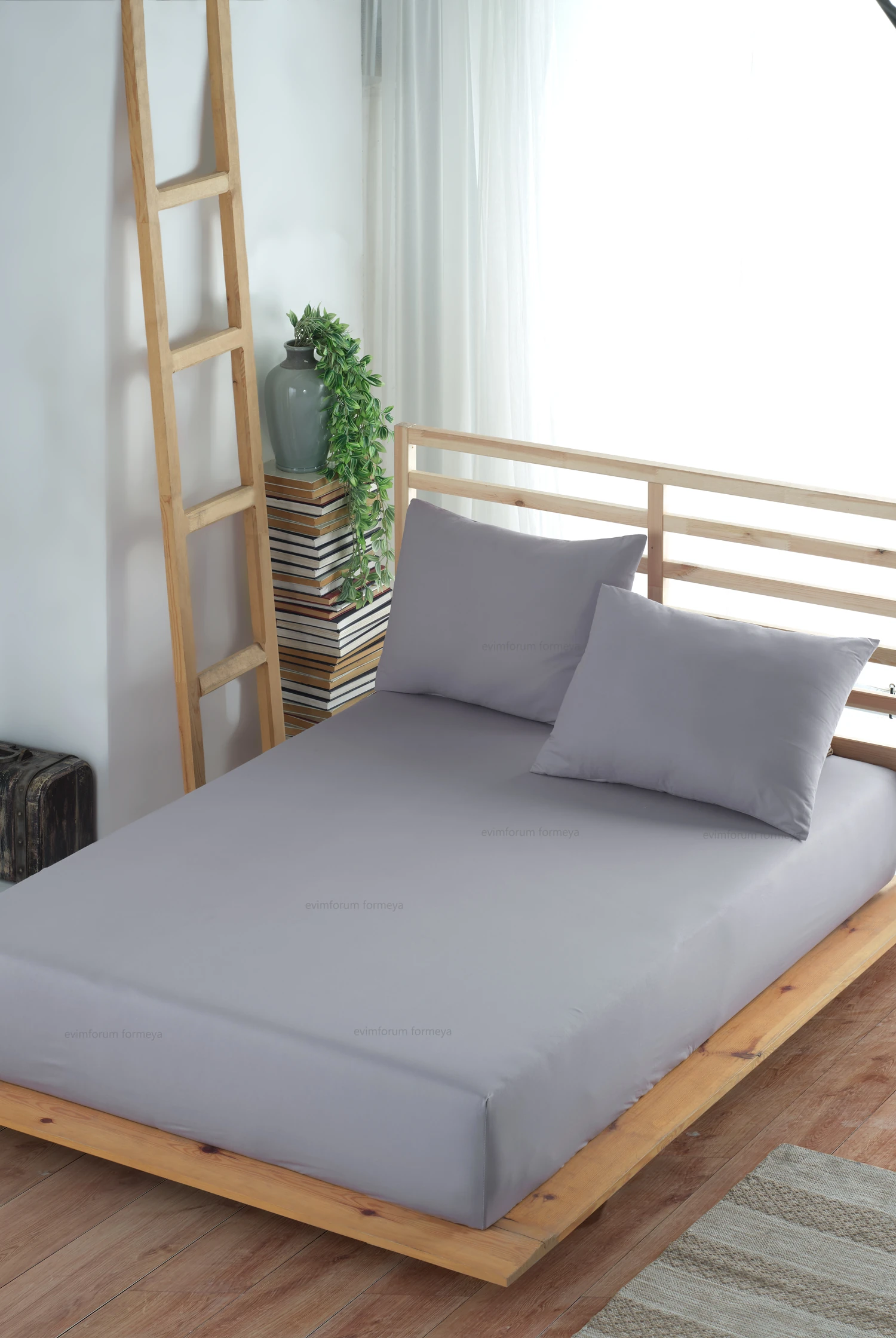 Lastikli Çarşaf Takımı %100 Pamuk Yastık Kılıflı Ranforce Kumaş Gri