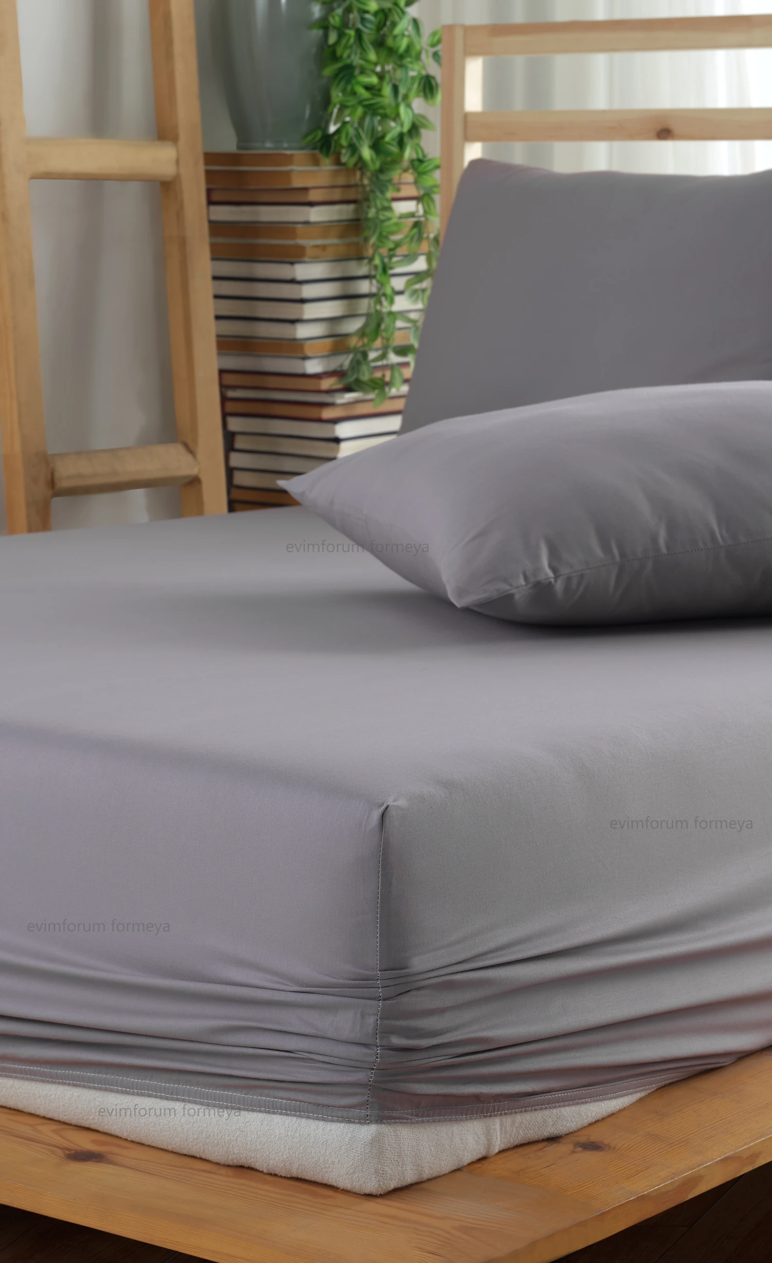 Lastikli Çarşaf Takımı %100 Pamuk Yastık Kılıflı Ranforce Kumaş Gri