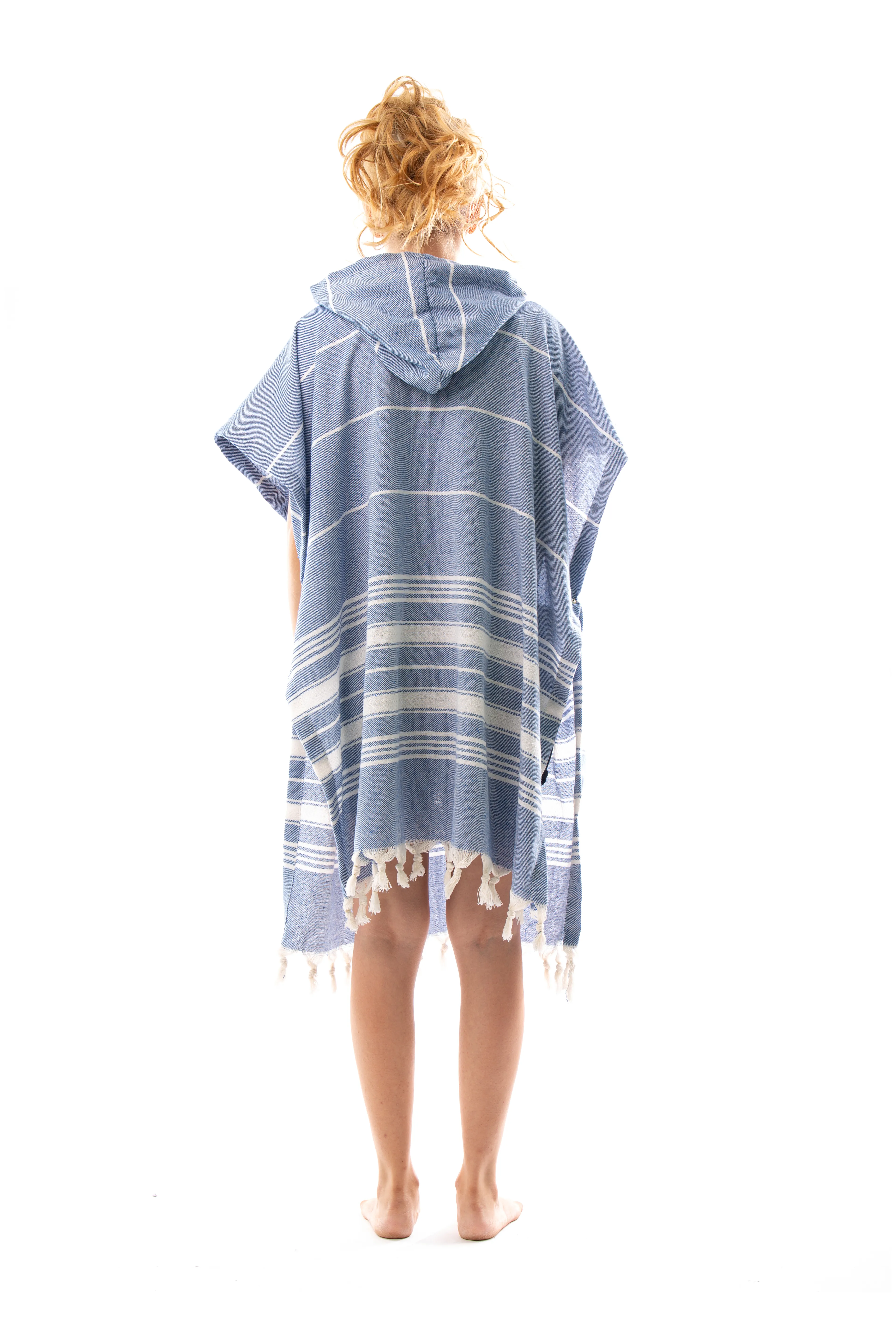 Pamuklu Yetişkin Peştamal Panço Bornoz Plaj Havlusu Mavi