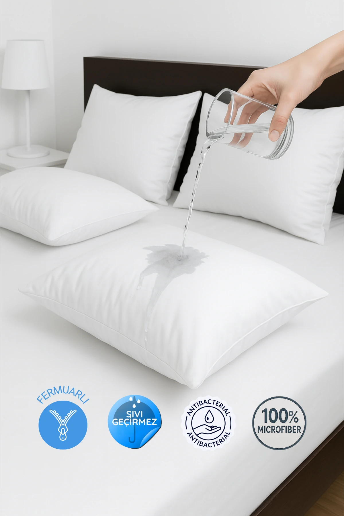 4'lü Renkli Fermuarlı Sıvı Geçirmez Yastık Alezi Yastık Koruyucu 50 x 70 cm