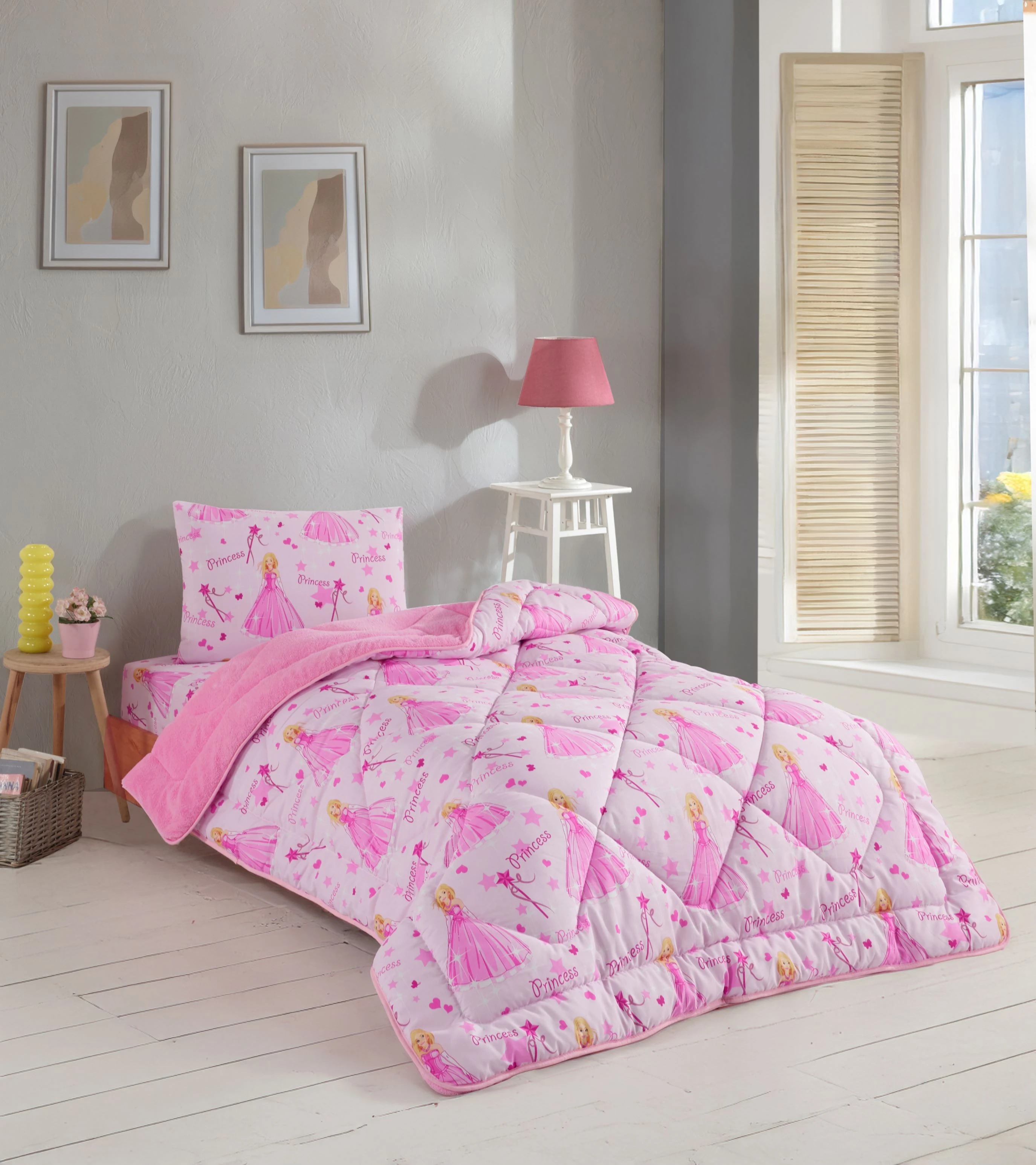 Princess Desenli Tek Kişilik Çift Taraflı Wellsoft Yorgan ve Yastık Kılıfı Seti (Çarşafsız)