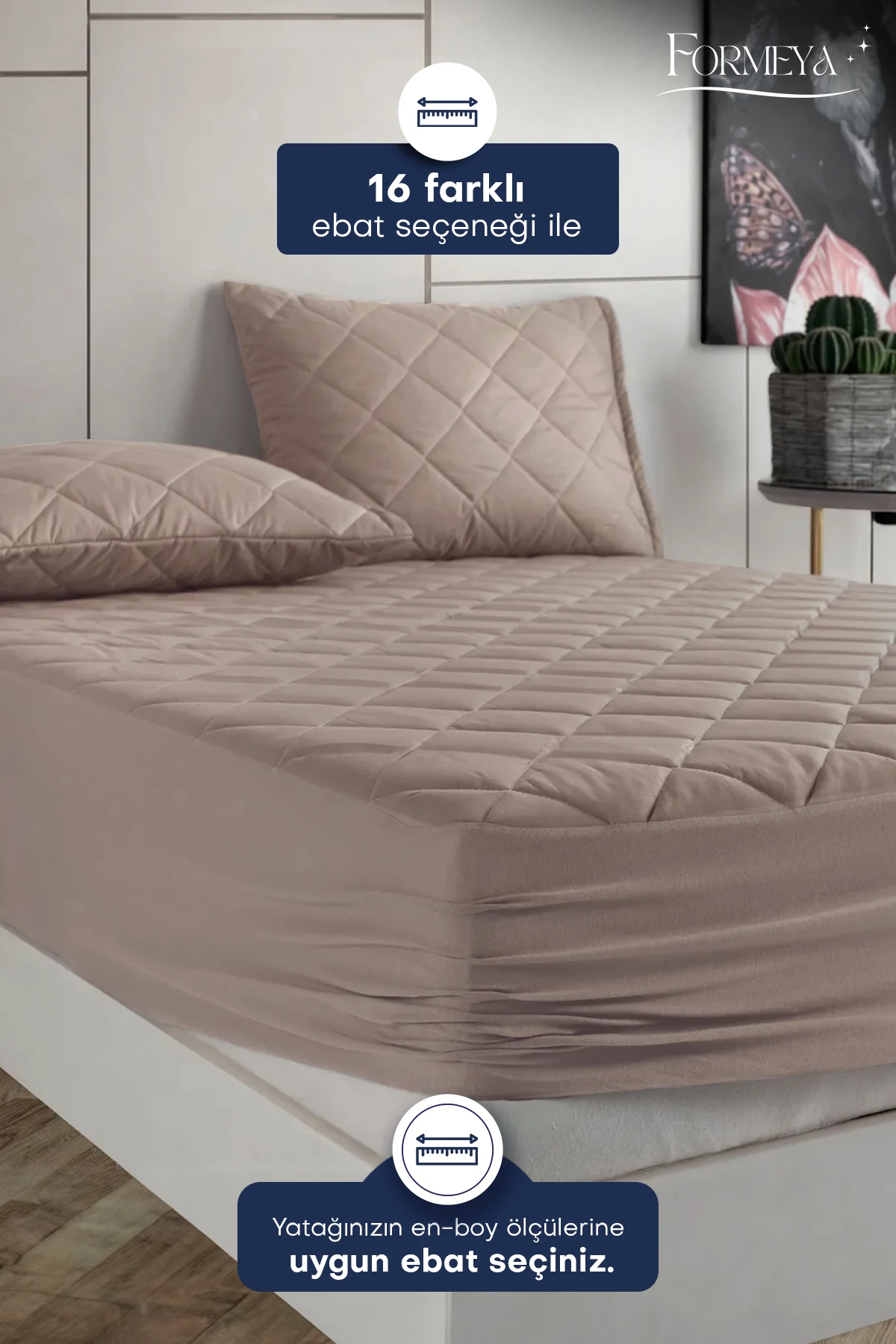 Pamukkale Renkli Alez Kahverengi %100 Pamuk Kapitone Sıvı Geçirmez Alez Çarşaf Fitted (15 Ebat)