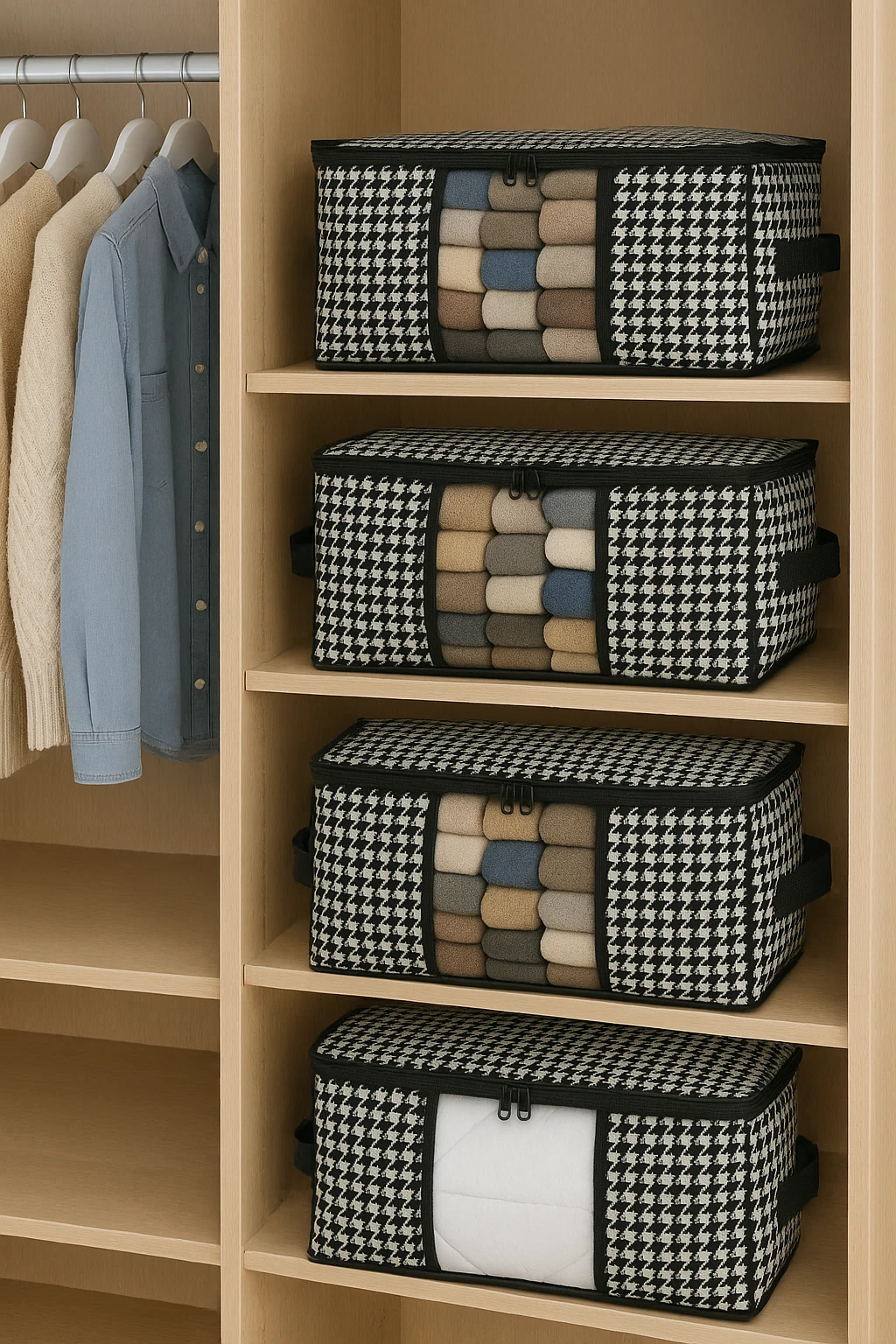 4 Adet Lüks Pencereli Çok Amaçlı Dolap Düzenleyici Hurç Çorap Hurcu 34 x 22 x 22 cm