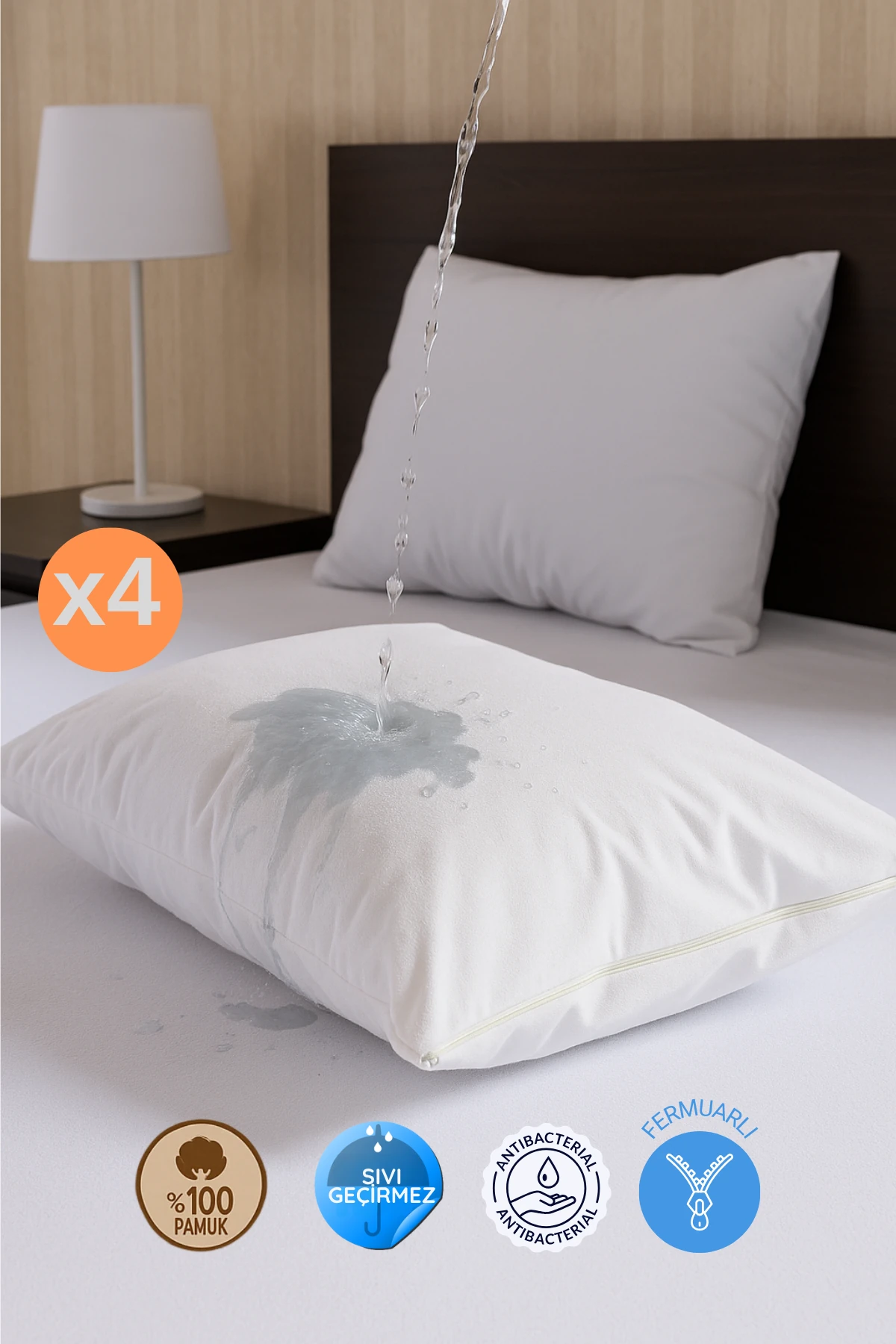 Pamukkale Sıvı Geçirmez Yastık Alezi 4'lü %100 Pamuk 50x70 cm