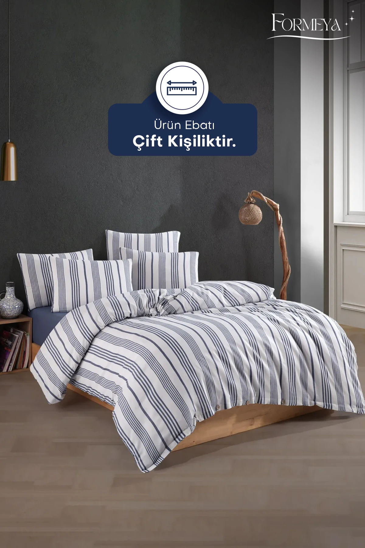 Düğmeli Lastikli Çarşaflı Pamuklu İpliği Boyalı Çift Kişilik Nevresim Takımı (2 Adet Yastık Kılıflı)