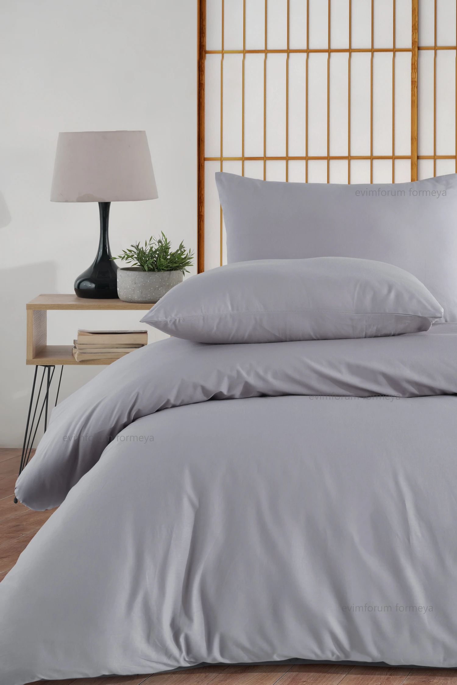 Çift Kişilik %100 Pamuk Lastikli Çarşaflı Nevresim Takımı Gri