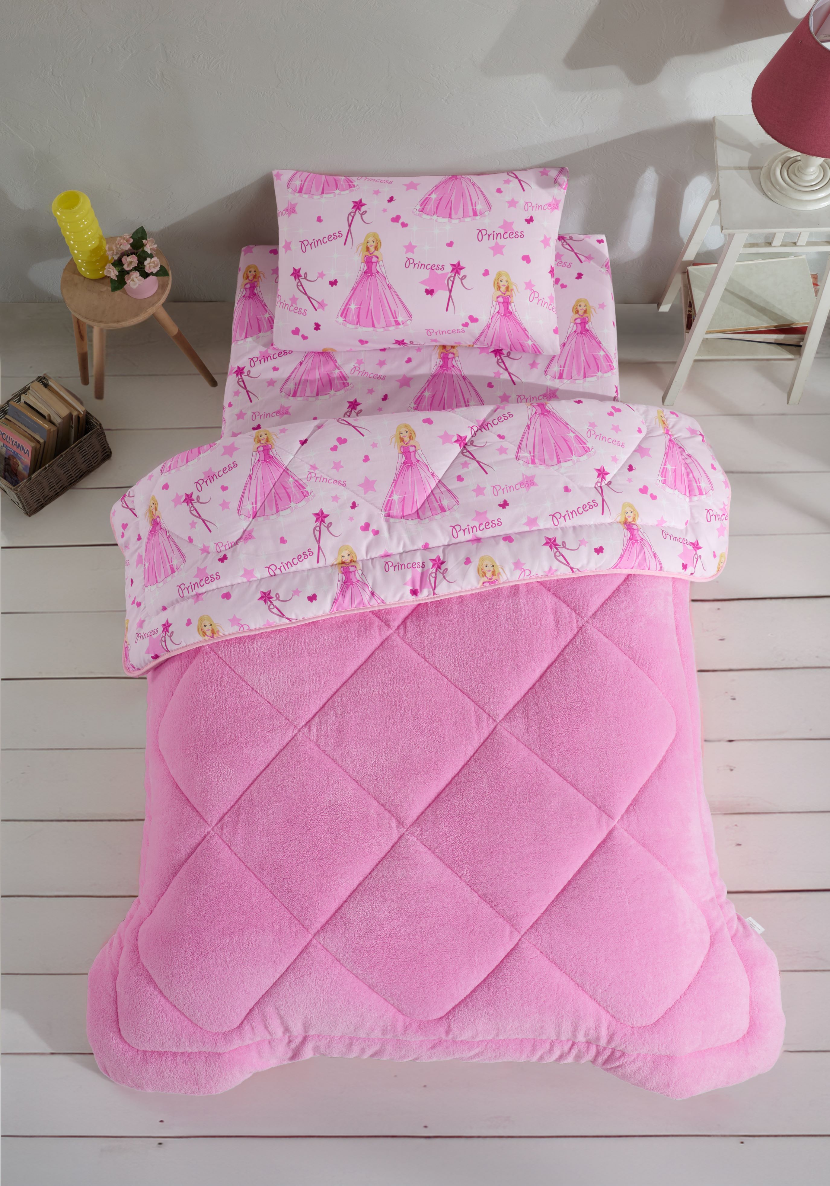 Princess Desenli Tek Kişilik Çift Taraflı Wellsoft Yorgan ve Yastık Kılıfı Seti (Çarşafsız)