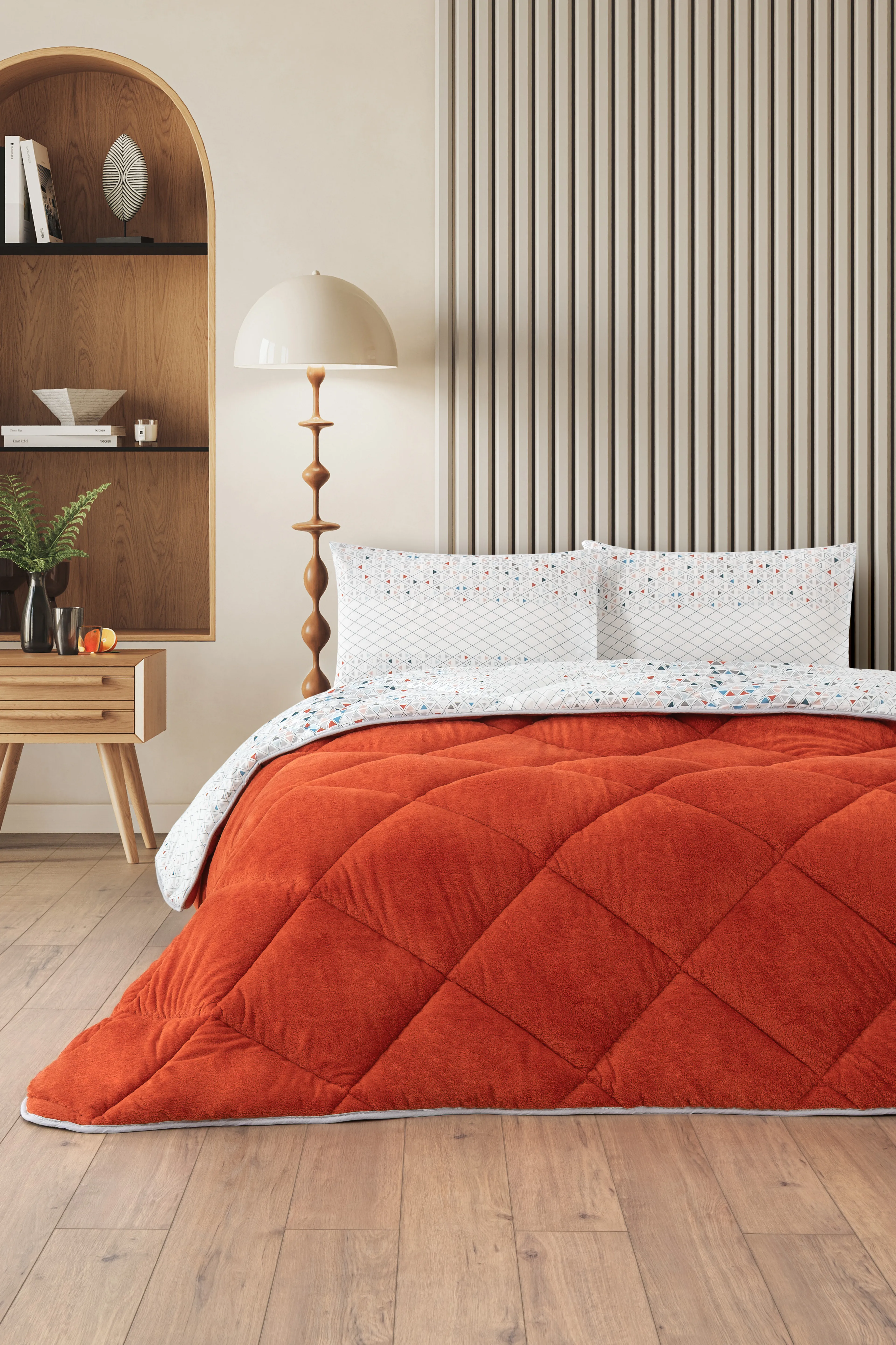 Evoria Battal Boy Lüx Wellsoft Yorgan Çift Taraflı - 2 Adet Yastık Kılıflı Yorgan Seti 215x235 cm - Turuncu