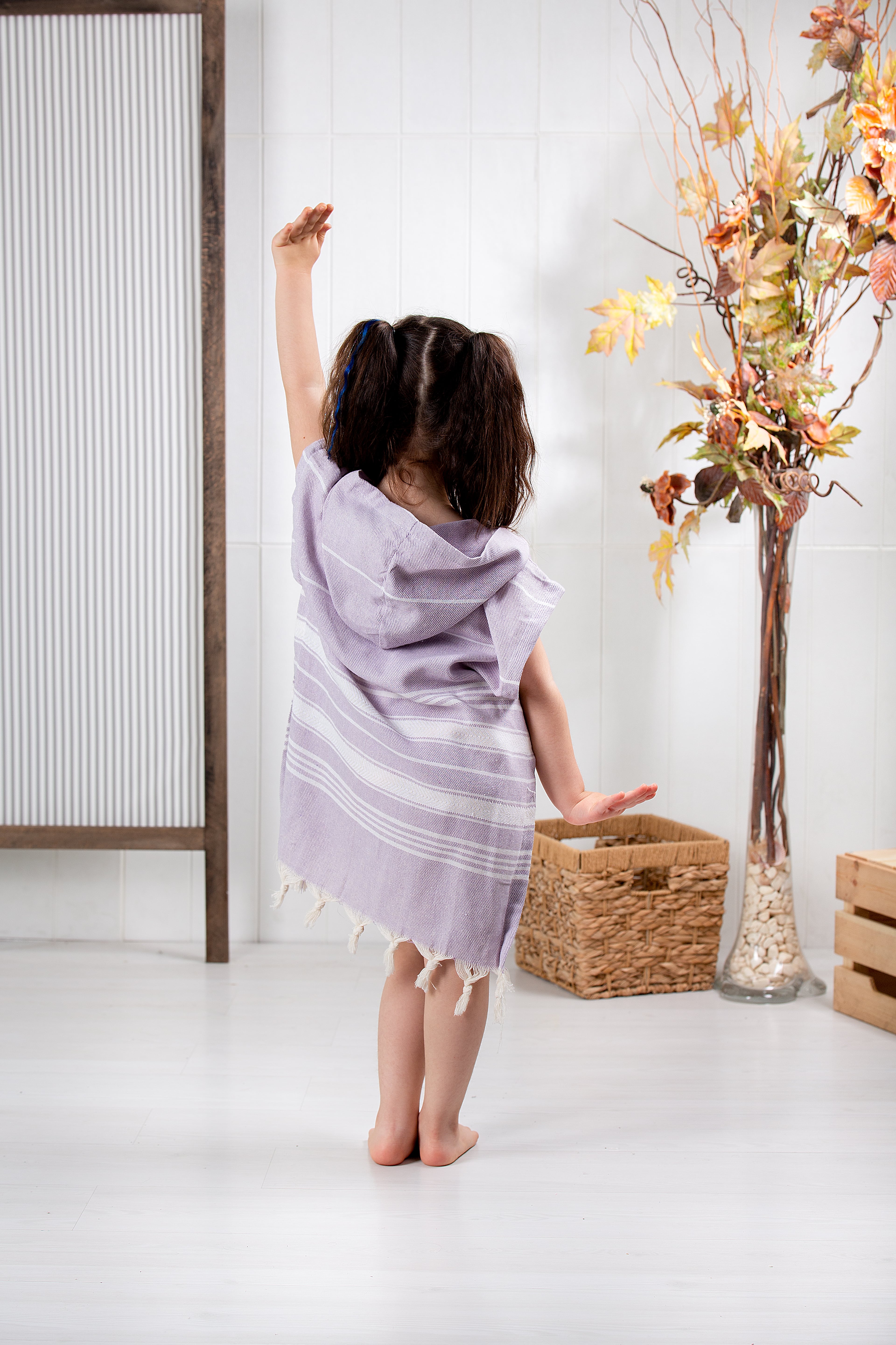 Çocuk Bornoz Panço %100 Pamuk Plaj Havlusu Peştamal Lila