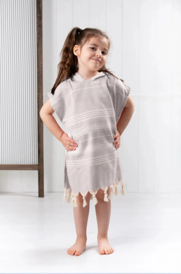 Çocuk Bornoz Panço %100 Pamuk Plaj Havlusu Peştamal Kahverengi