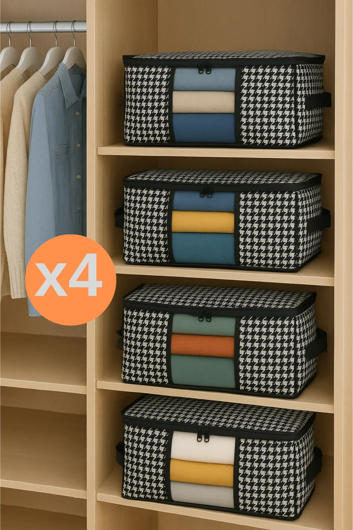 4 Adet Lüks Pencereli Çok Amaçlı Dolap Düzenleyici Hurç Çorap Hurcu 34 x 22 x 22 cm