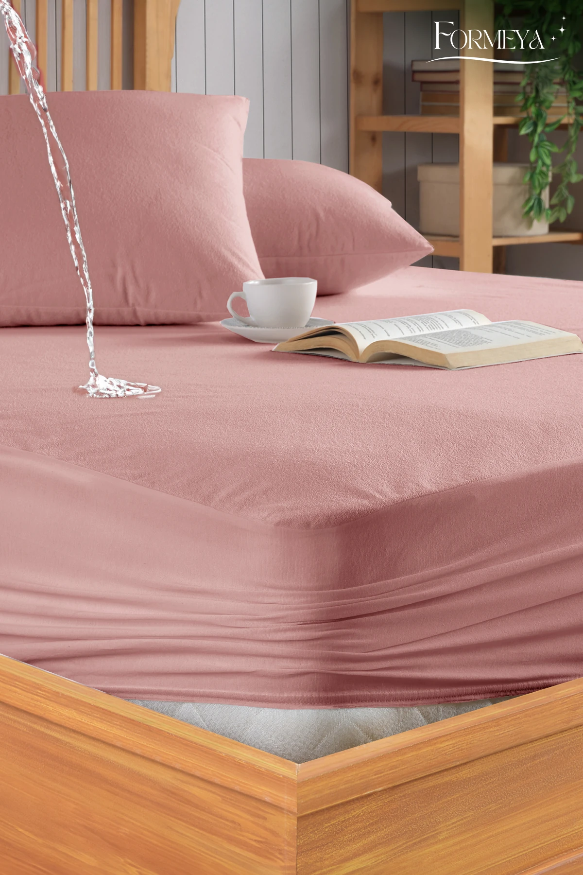 Mikro Fitted Full Kenar Sıvı Geçirmez Yatak Koruyucu Alez (15 Ebat) - Pudra