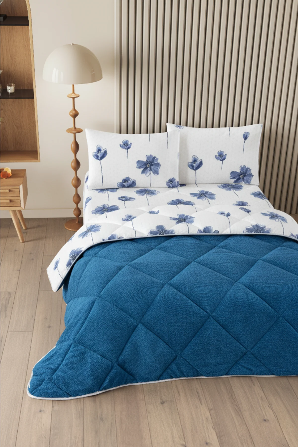 Nordelle Battal Boy Lüx Wellsoft Yorgan Çift Taraflı - 2 Adet Yastık Kılıflı Yorgan Seti 215x235 cm - Mavi