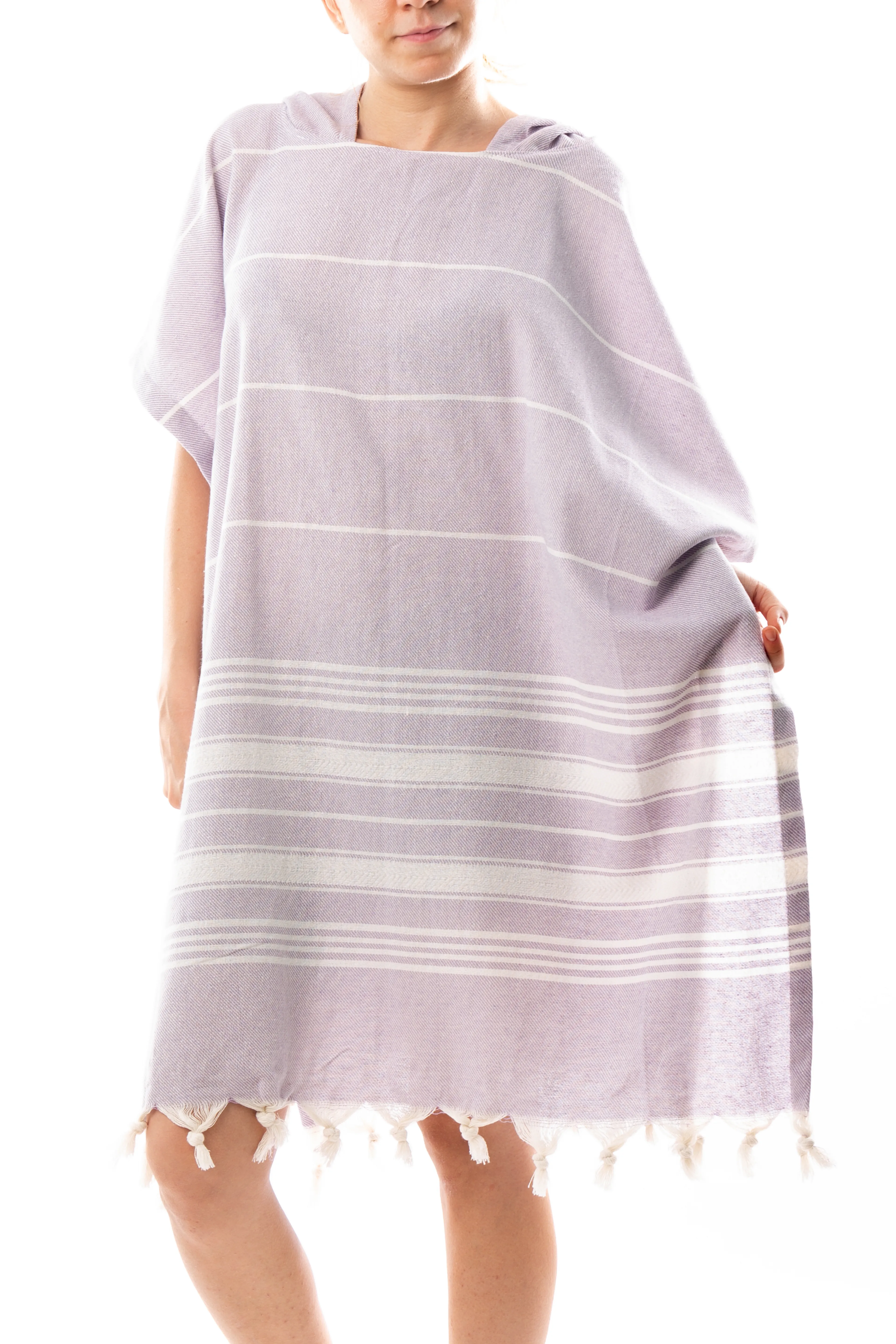 Pamuklu Yetişkin Peştamal Panço Bornoz Plaj Havlusu Lila