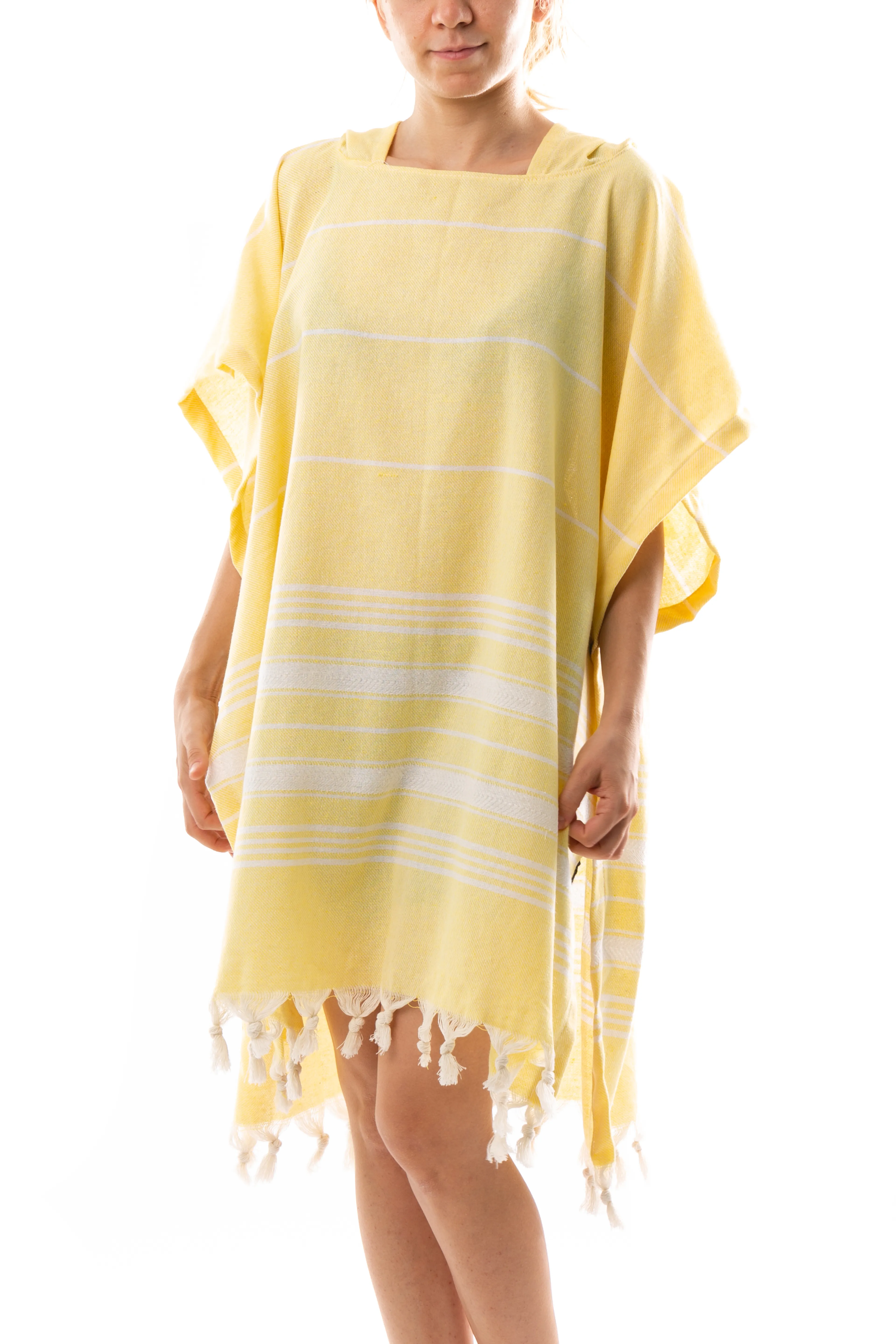 Pamuklu Yetişkin Peştamal Panço Bornoz Plaj Havlusu Sarı