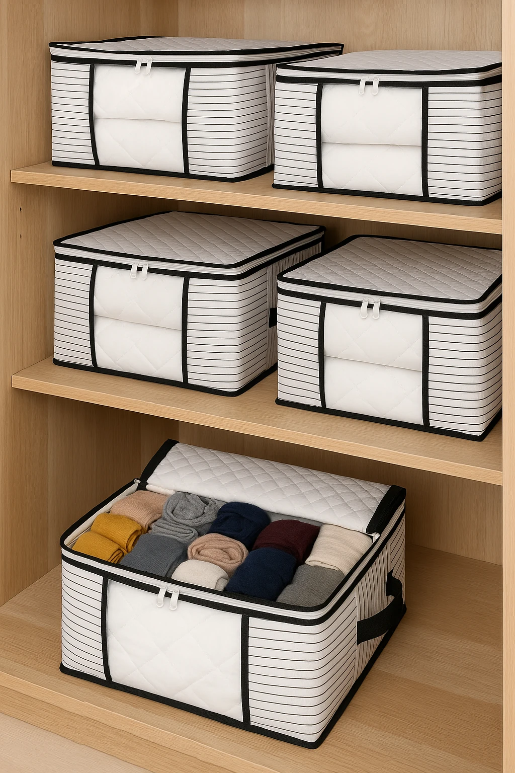 4 Adet Lüks Pencereli Çok Amaçlı Dolap Düzenleyici Hurç Çorap Hurcu 34 x 22 x 22 cm