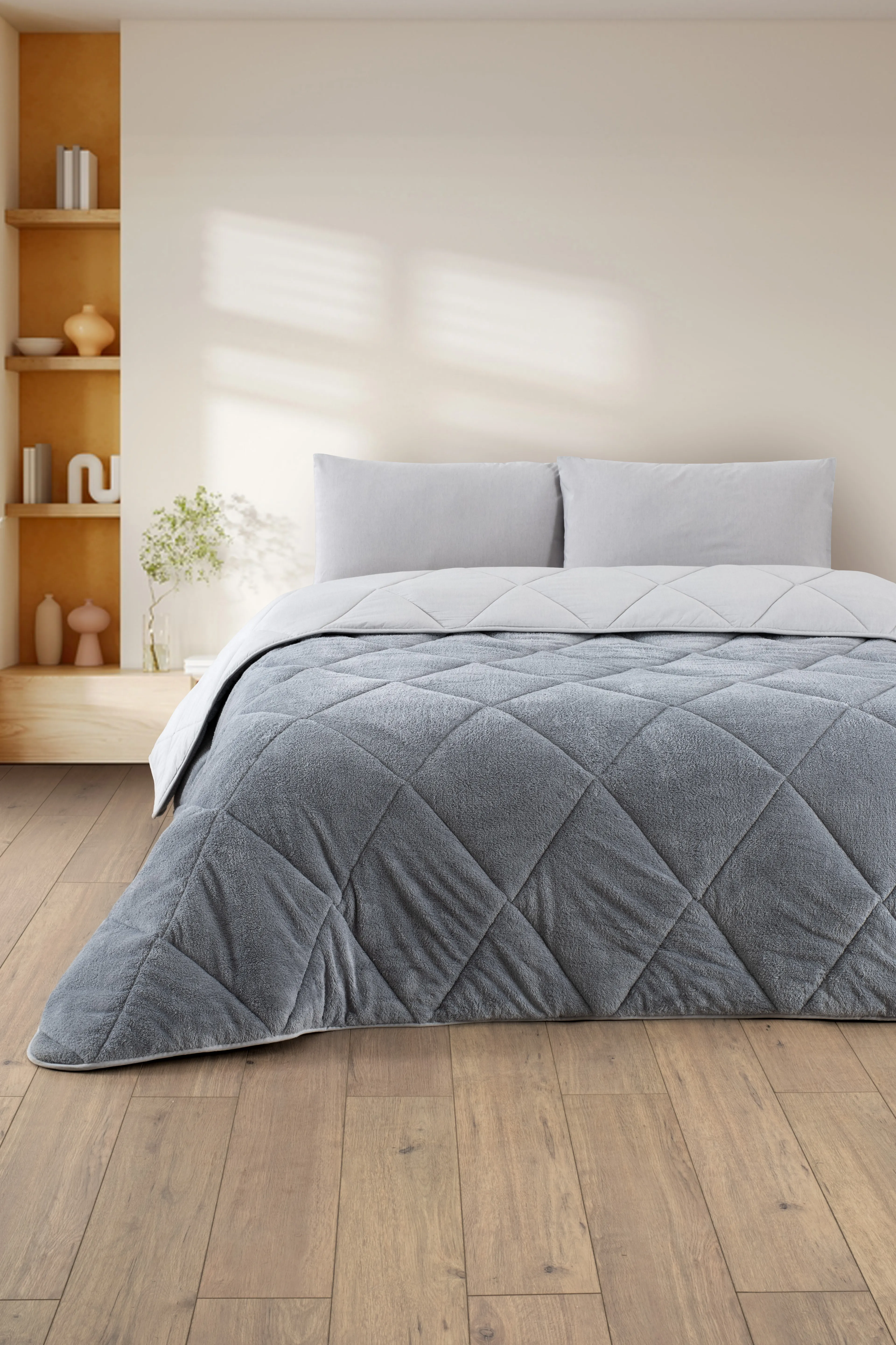 Tek Kişilik Lüx Gri Wellsoft Yorgan Çift Taraflı 155x215 cm 