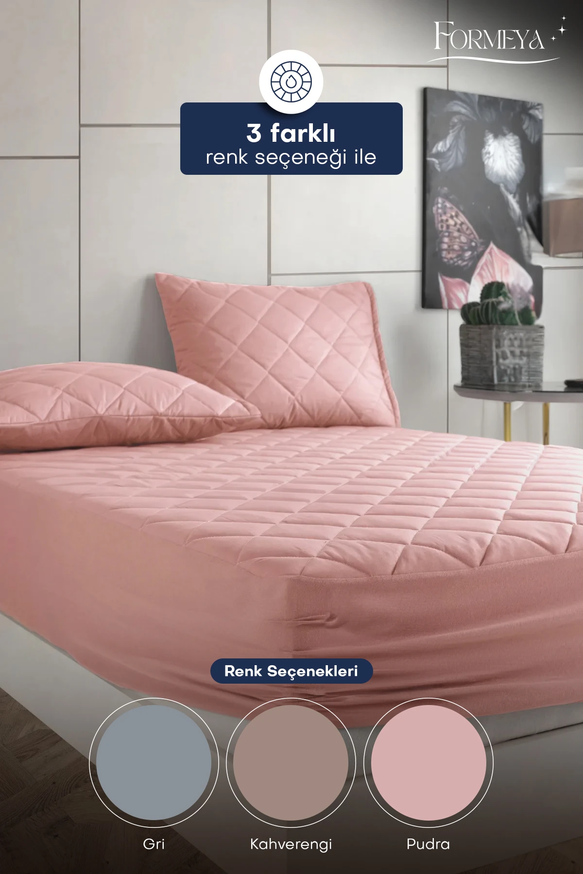 Alez Pudra %100 Pamuk Kapitone Sıvı Geçirmez Alez Fitted Çarşaf (15 Ebat)