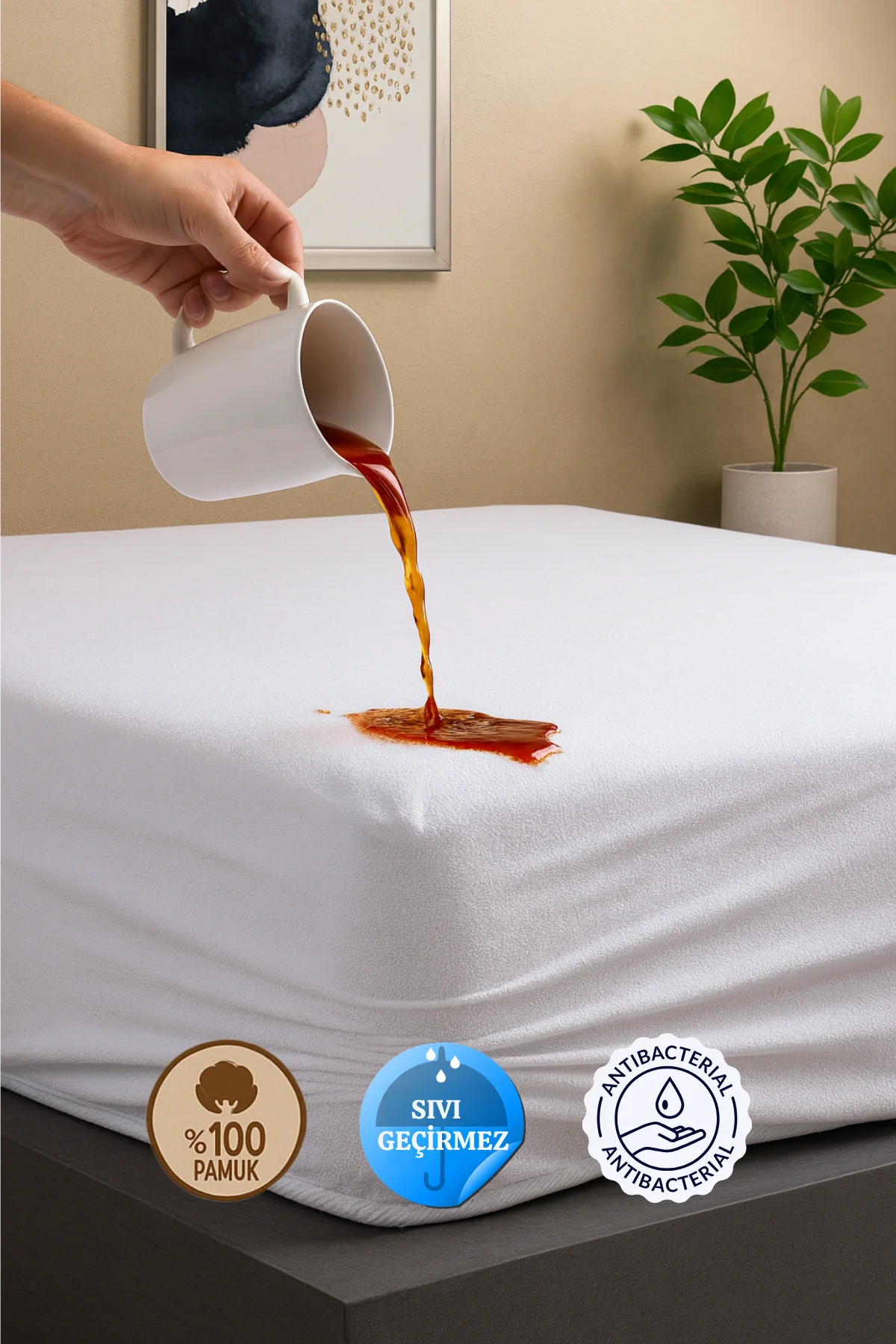 Pamukkale Alez Pamuk Fitted Su Sıvı Geçirmez Yatak Koruyucu Alez (15 Farklı Ebat)