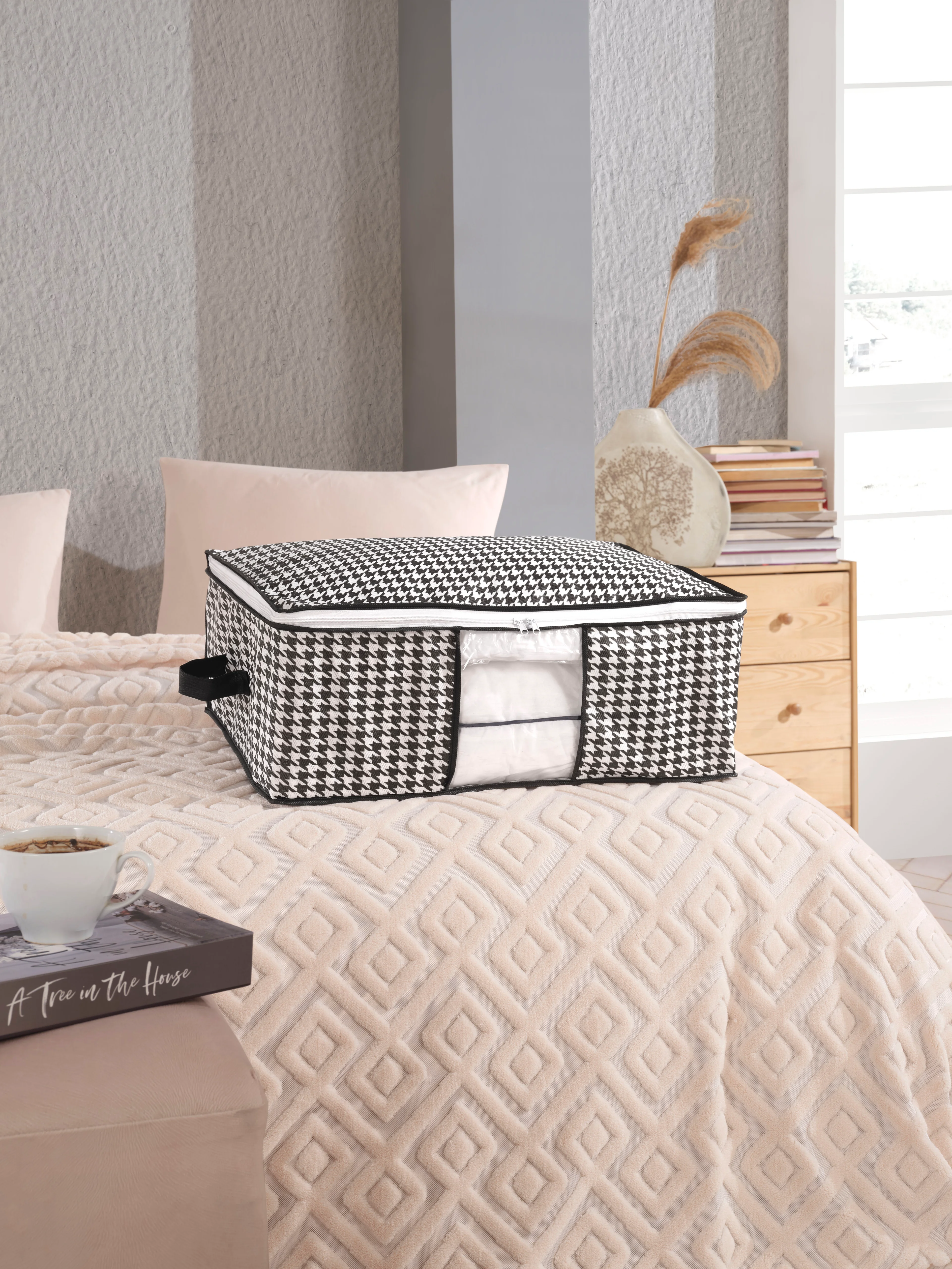 Baza ve Yatak Altı Uyumlu 4 Adet Lüks Pencereli Dolap Düzenleyici Hurç Baza Altı Hurç 64x45x22 cm