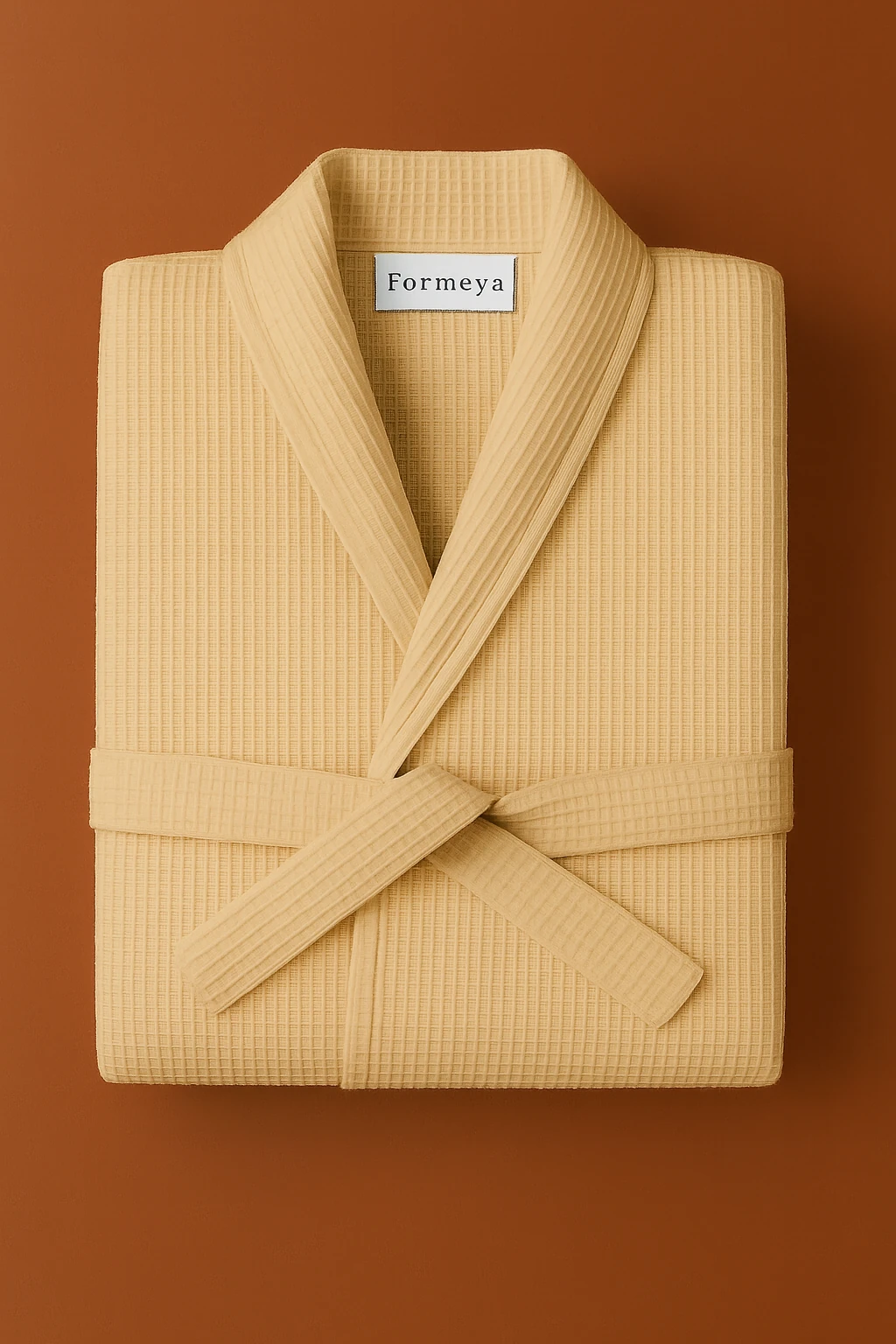 Premium Gofret Desen Bej Lüks Bornoz, Çeyizlik Bornoz, Standart Beden - L/XL